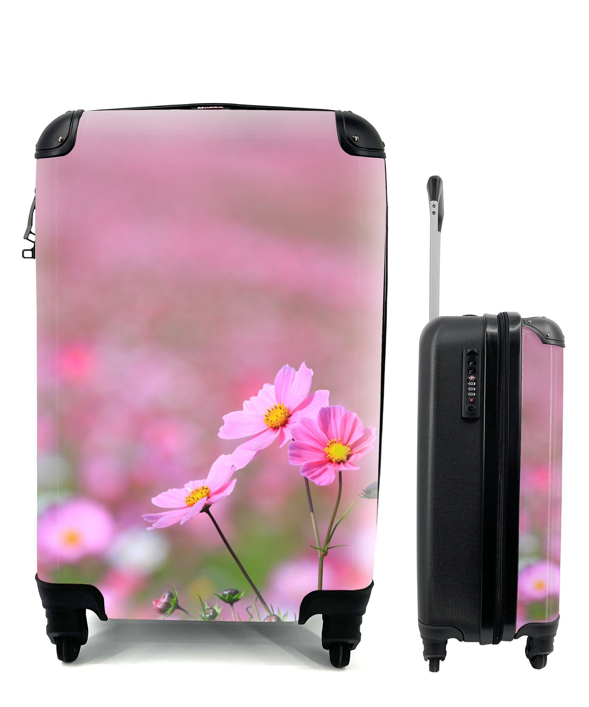 MuchoWow Handgepäckkoffer Blumen - Draußen mit Ferien, 4 Rosa, rollen, Trolley, - Handgepäck Reisetasche für Rollen, Reisekoffer