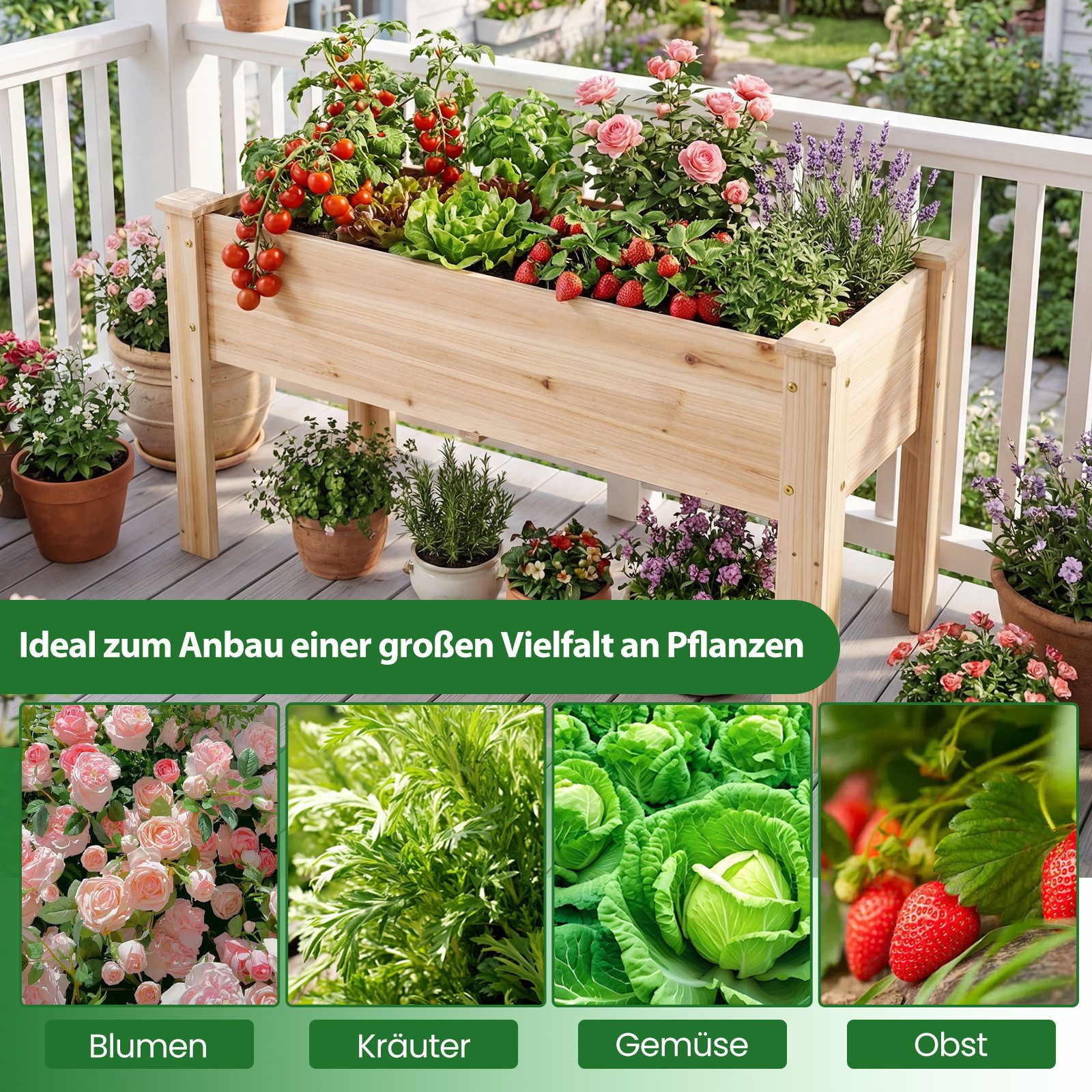 COSTWAY Blumenkasten (1 St), Pflanzbeet, Hochbeet, rechteckig, für Garten