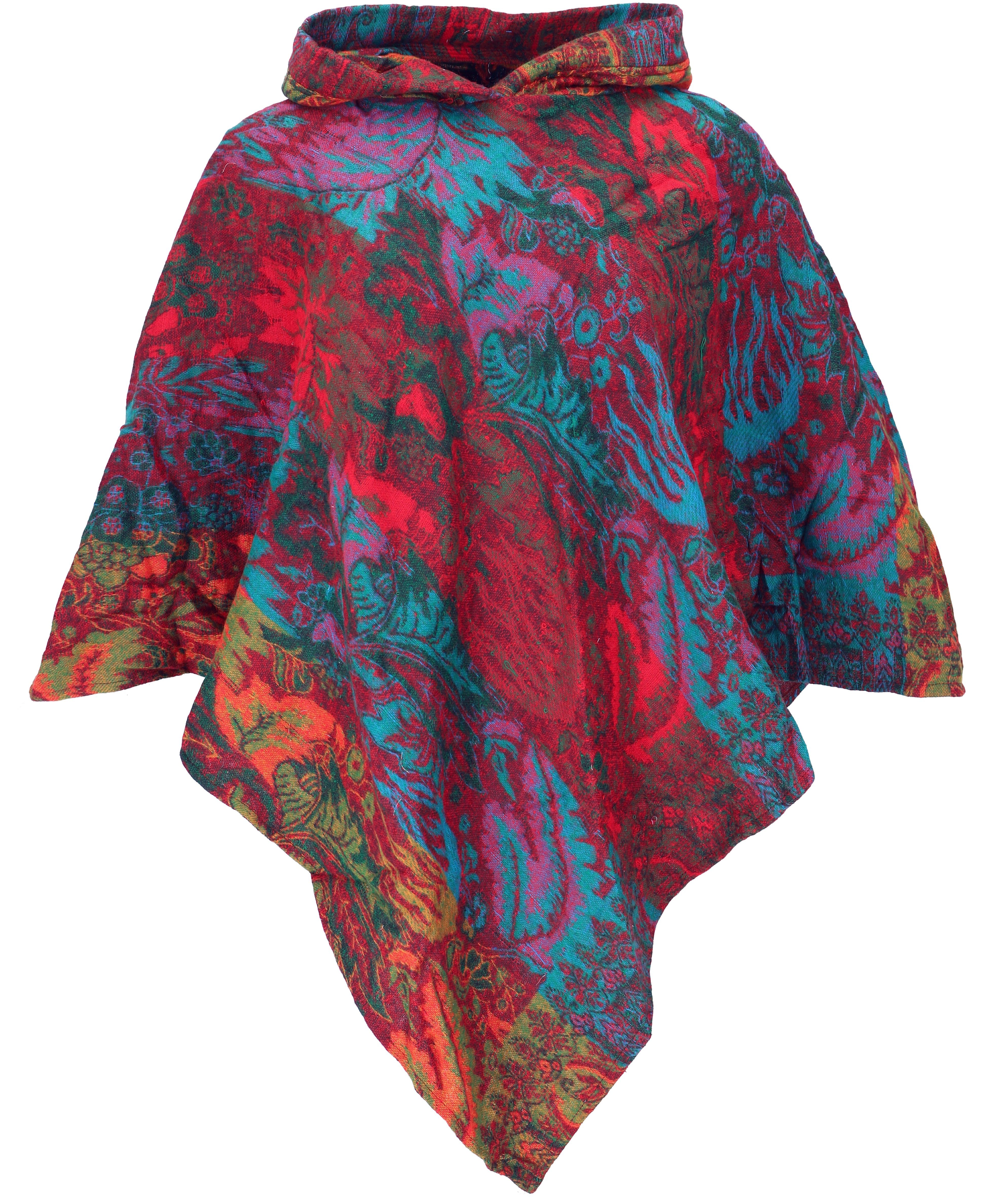 Guru-Shop Langjacke Poncho mit Kapuze, Goa Hippie, Boho Poncho -..