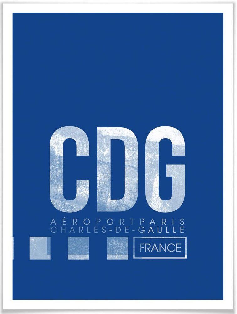 Bild, Paris, Wall-Art (1 CDG Flughafen Poster Poster, Flughafen Wandposter Wandbild, St), Wandbild