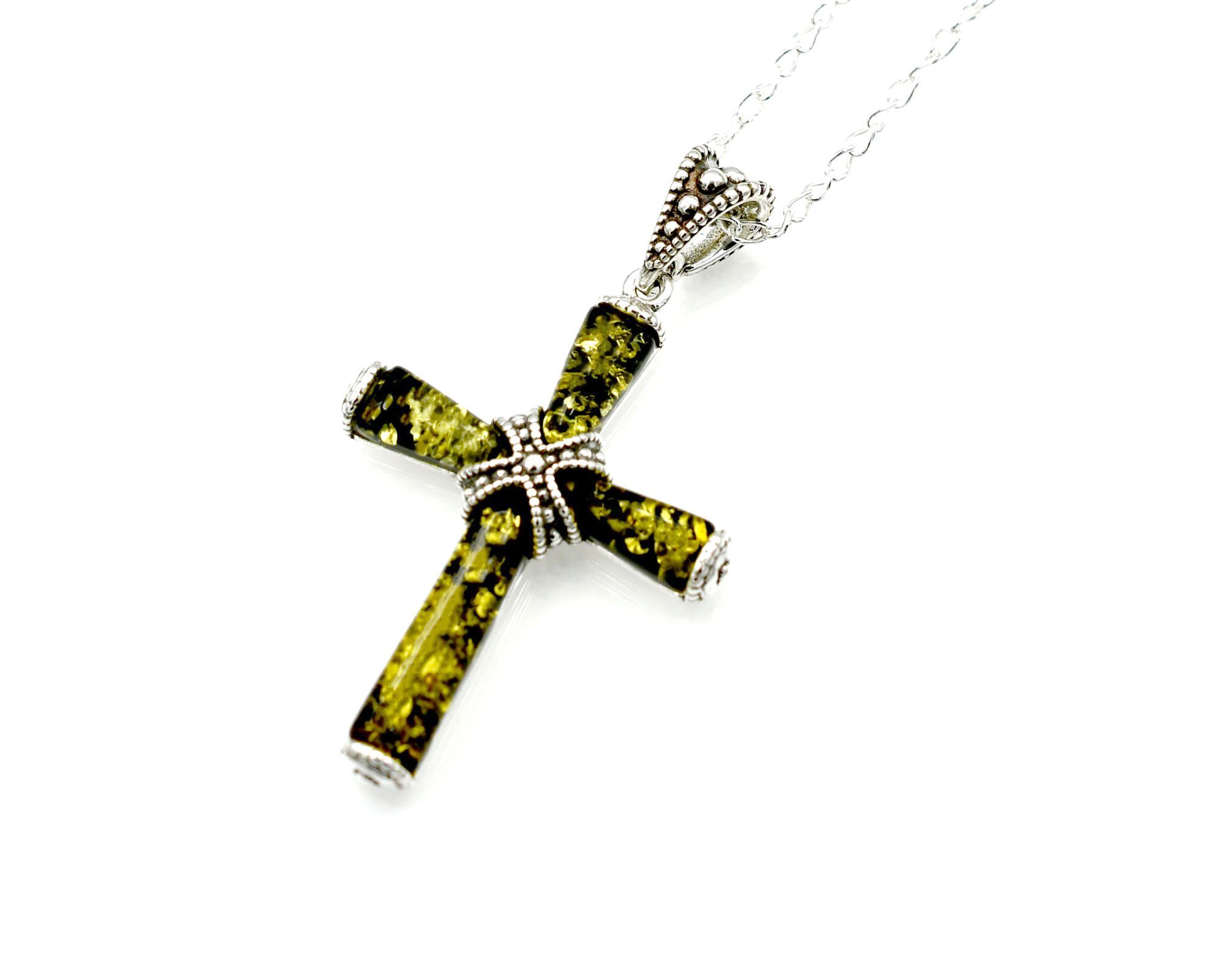 MyBer® Kreuzanhänger Grüner Bernstein Kreuz Anhänger auf Silberkette 925 Ostseebernstein, 4,7cm x 2,6cm PMBER79_P526G