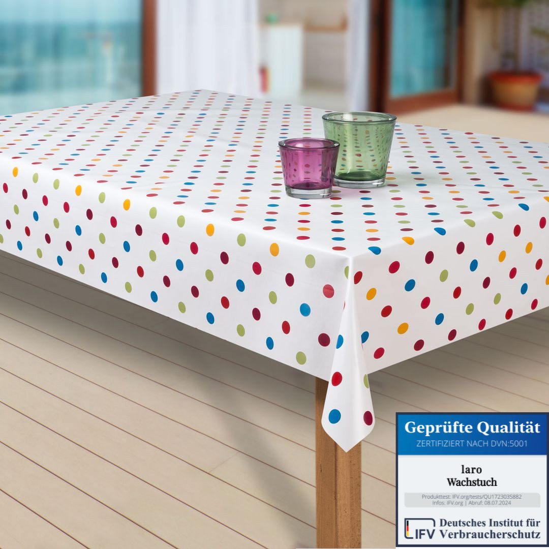 laro Tischdecke Wachstuch-Tischdecken Abwaschbar Punkte weiss bunt rechteck günstig online kaufen
