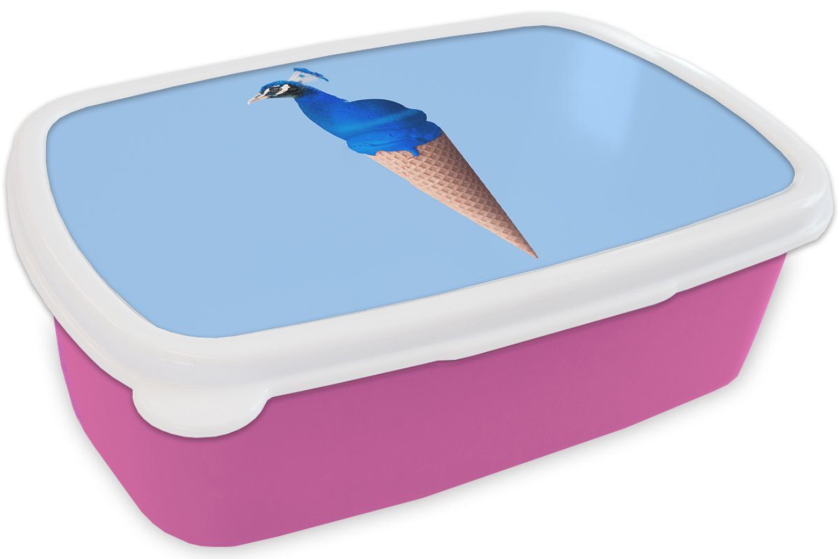 - - Kinder, Mädchen, Kunststoff, MuchoWow für Brotdose Pfau Lunchbox (2-tlg), Eiscreme Blau Brotbox Snackbox, - Vogel, Kunststoff rosa - Erwachsene, Eistüte