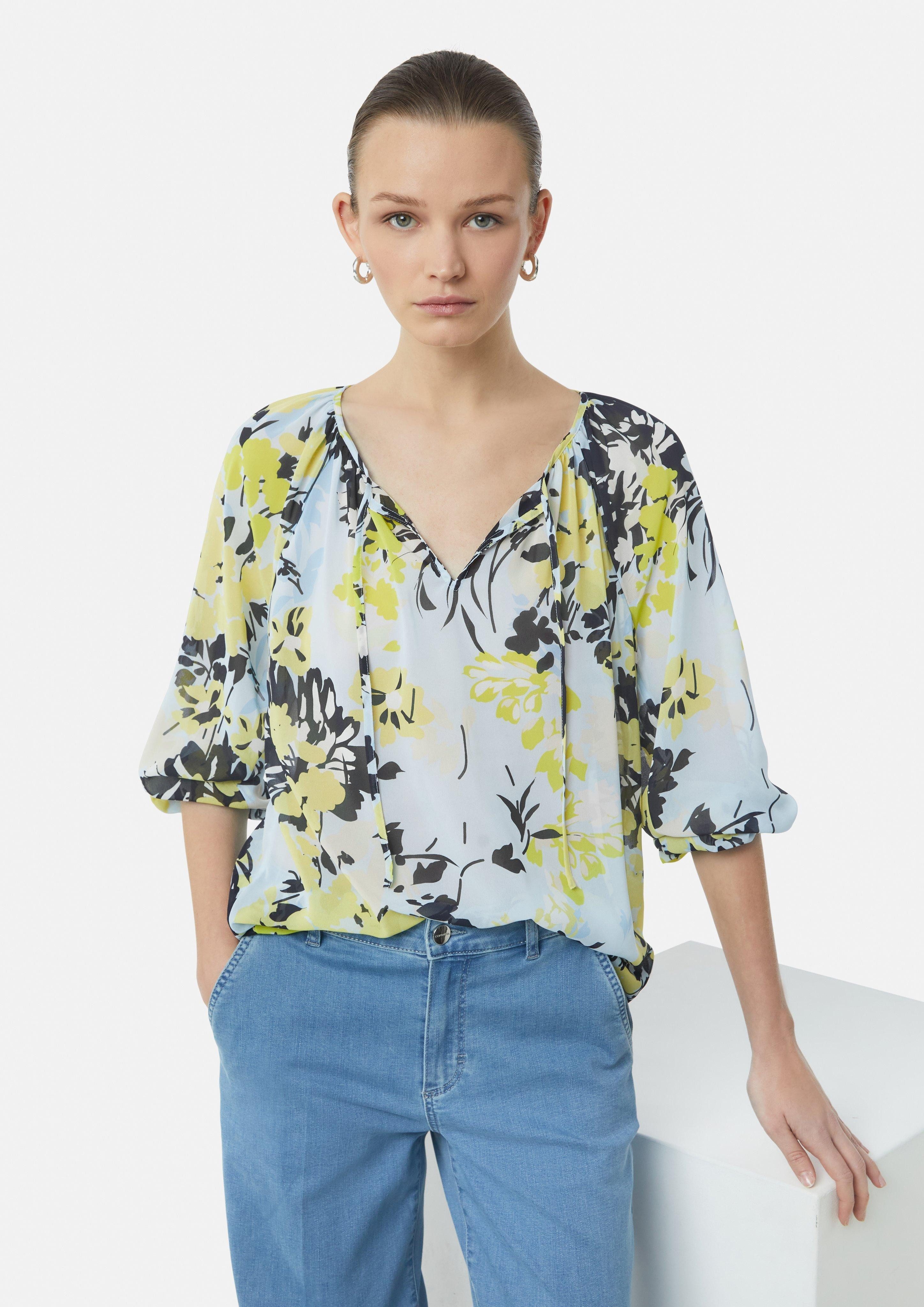 Langarmbluse Semi-transparente Chiffon-Bluse mit Schleifen-Detail