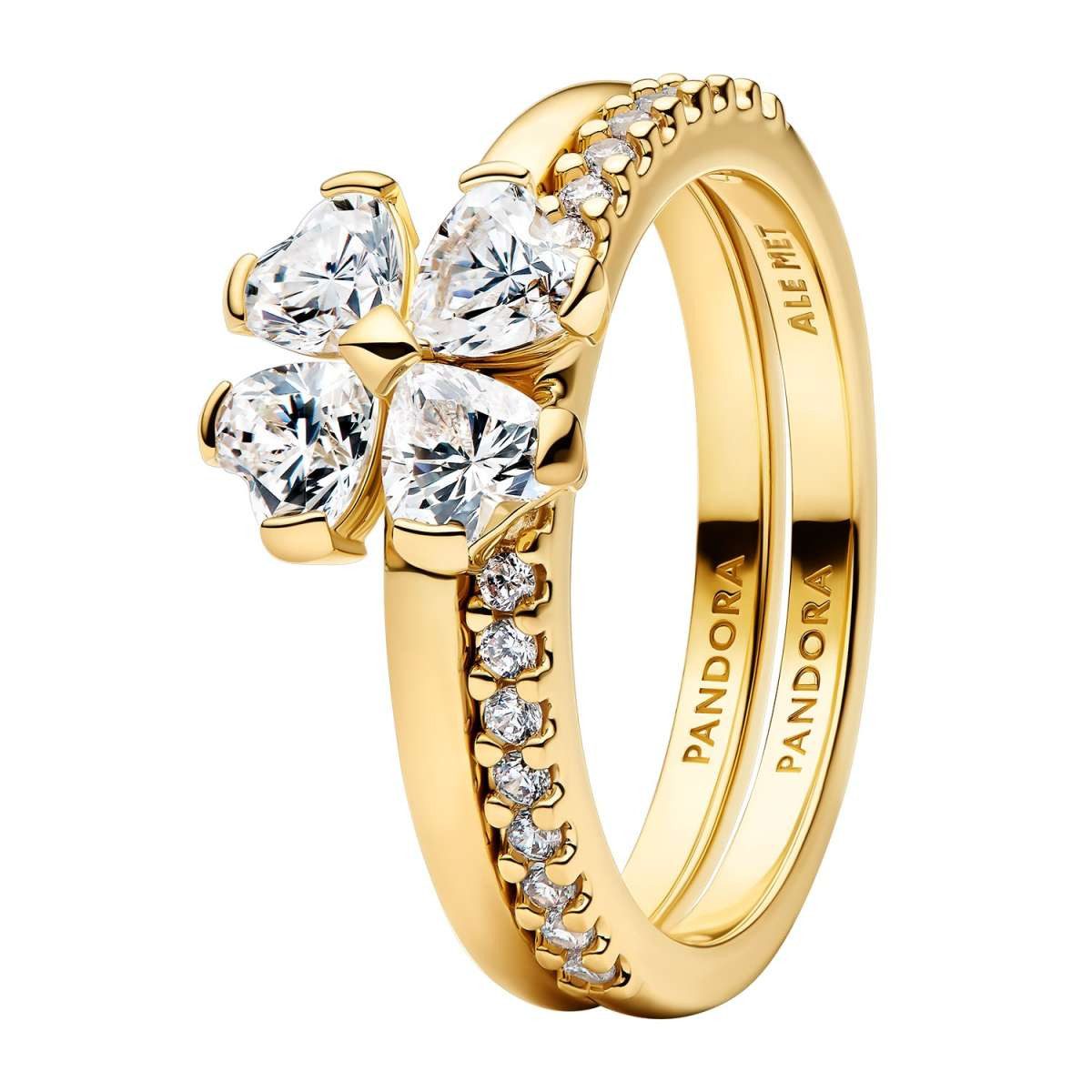Pandora Fingerring 164507C01, Damenring Funkelnder Glücksklee Goldfarben