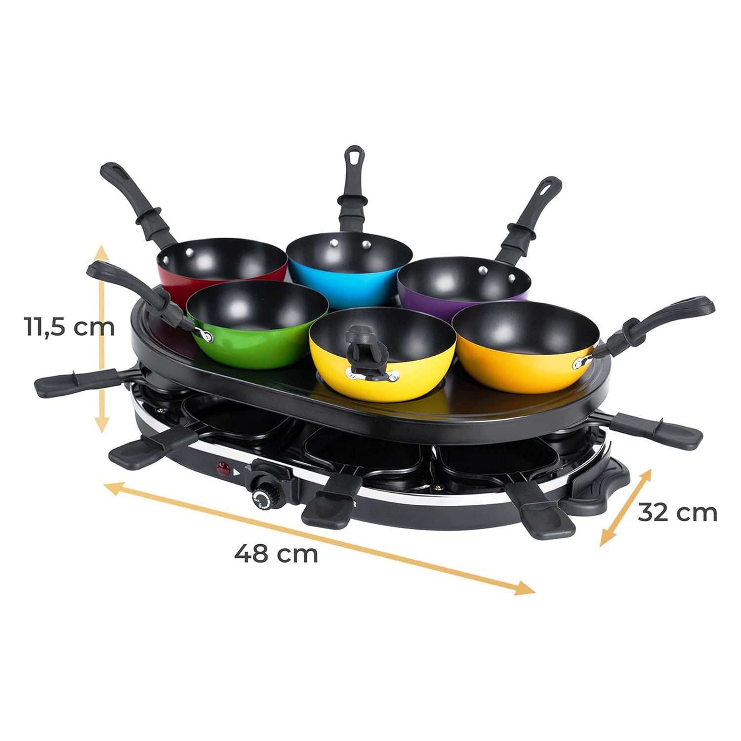 KLAMER Raclette KLAMER Raclette-Wok 1200 W – Raclette Grill mit 6 Wokpfännchen & 8 Ra…, 8 Raclettepfännchen