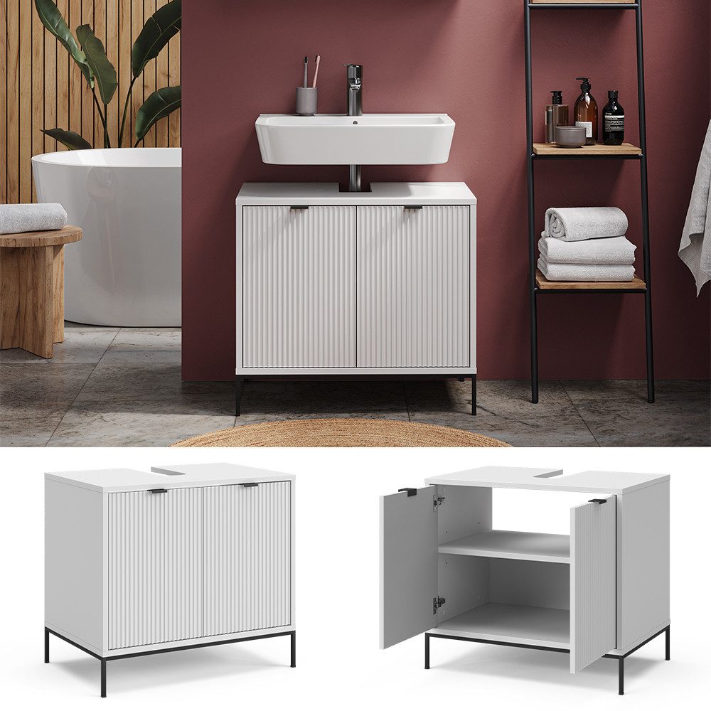 Vicco Waschbeckenunterschrank Eliza, Weiß/Weiß, 70 x 63 cm mit 2 Türen (1-St)