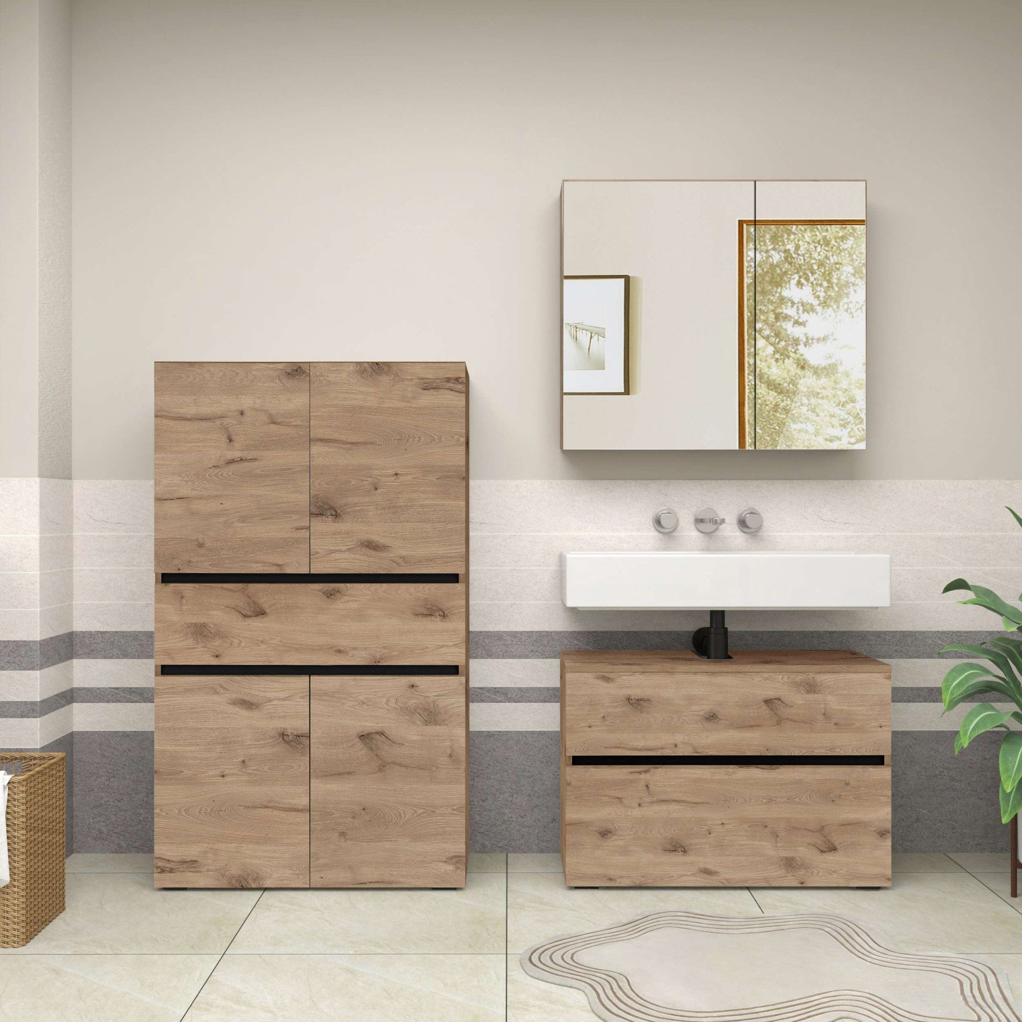 Home affaire Midischrank Wisla mit 4 Türen & 1 Schublade, Breite 76 cm, Höhe 130 cm