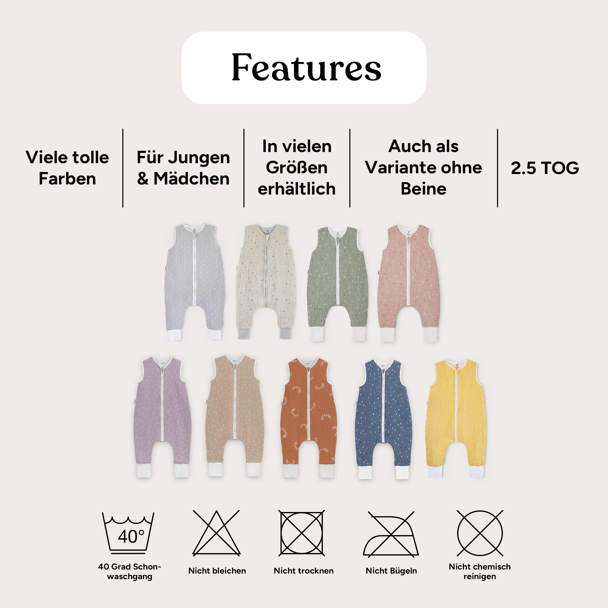 Ehrenkind Babyschlafsack Musselin Schlafsack mit Füßen 2.5 TOG (Ganzjahres-Schlafsack mit Beinen, Mehr Bewegungsfreiheit zu jeder Jahreszeit), Schlafsack Baby, 100% hochwertige Bio-Baumwolle