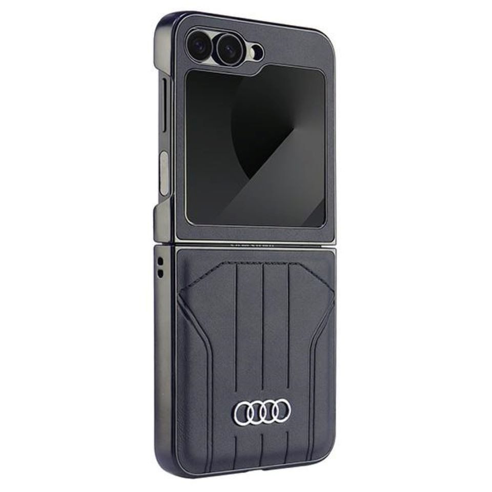 Audi Handyhülle Case Galaxy Z Flip 6 Kunstleder schwarz Logo Ringe 6,7 Zoll, Kantenschutz