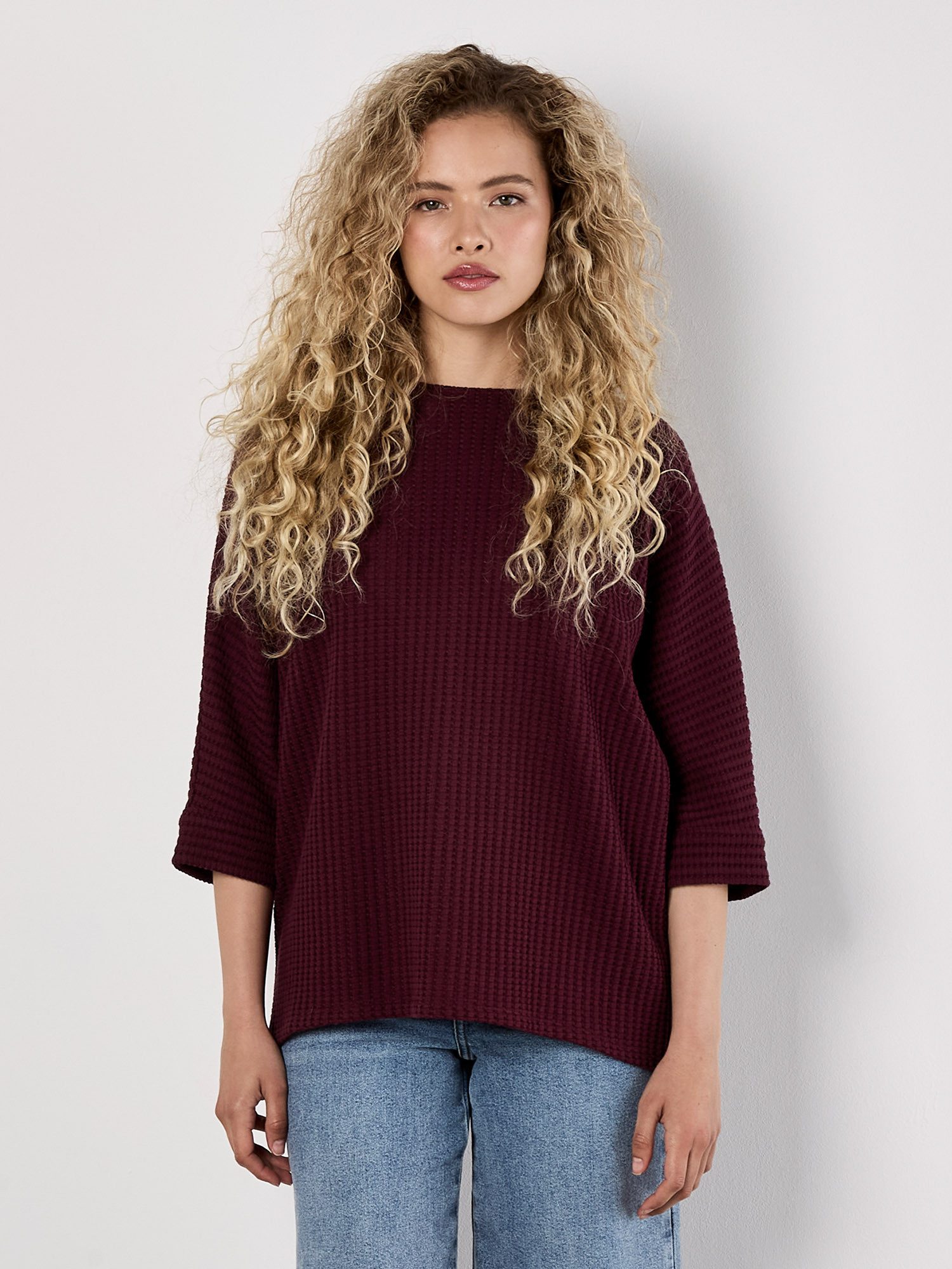 Apricot Fledermauspullover Oversized-Pullover in Waffeloptik