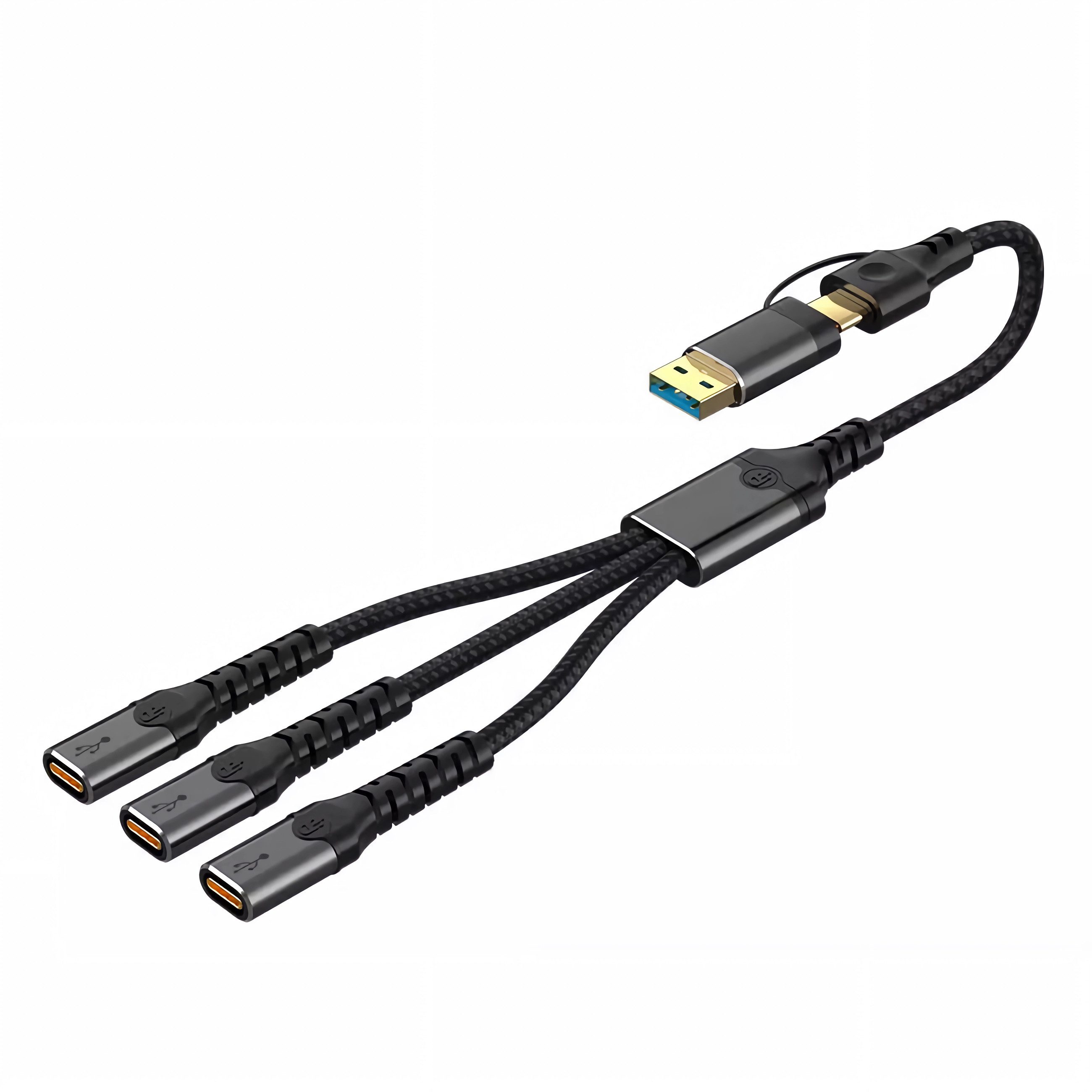 Bolwins N35C USB-A/USB-C zu 3x USB-C Hub 34cm OTG Adapter Laptop Tablet Handy USB-Kabel, USB-A Stecker, USB-C Stecker, 3x USB-C Buchse (34 cm), Kompakter 3-fach USB-C Hub mit Dual-Eingang, Plug & Play Design