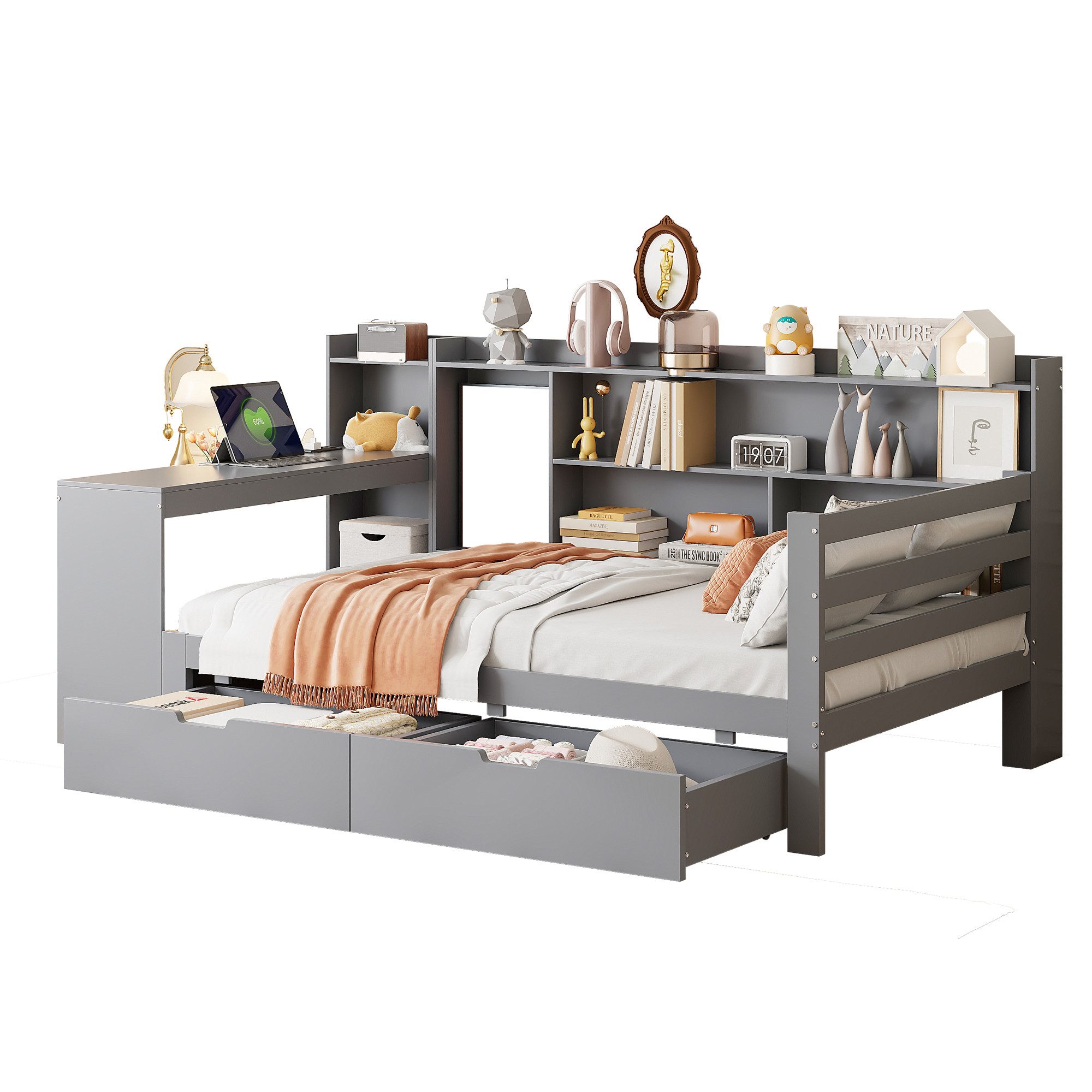 BlingBin Holzbett Multifunktionales Schlafsofa Funktionsbett Stauraumbett günstig online kaufen