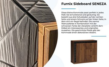 Furnix Sideboard SENEZA S-4/5/6 Lowboard mit Schubladen in Vintage-Stil Warmia Nussbaum, dekoratieve Elemente in Schiefer-Look, Vintage-Design