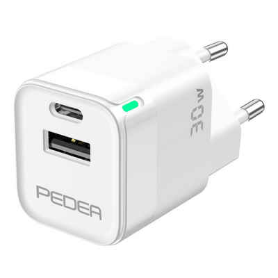 PEDEA Dual Mini Reiselader 30W USB-C (PD) USB-Ladegerät (6 7 A02 A14 A54 S21 S22 S23 + Ultra iPhone 11 12 13 14 15 Pro Max Plus, Dual Ladegerät Netzteil USB-A USB-C Samsung Galaxy Apple Google Pixel)