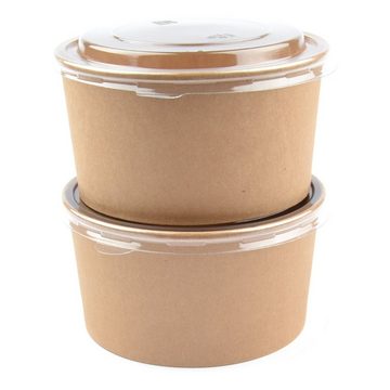 Einwegschale 50 Stück Kraft Salatschalen mit Deckel, rund, 1000 ml, Salatbox Paper Bowls Pappsalatschale Salad Cups