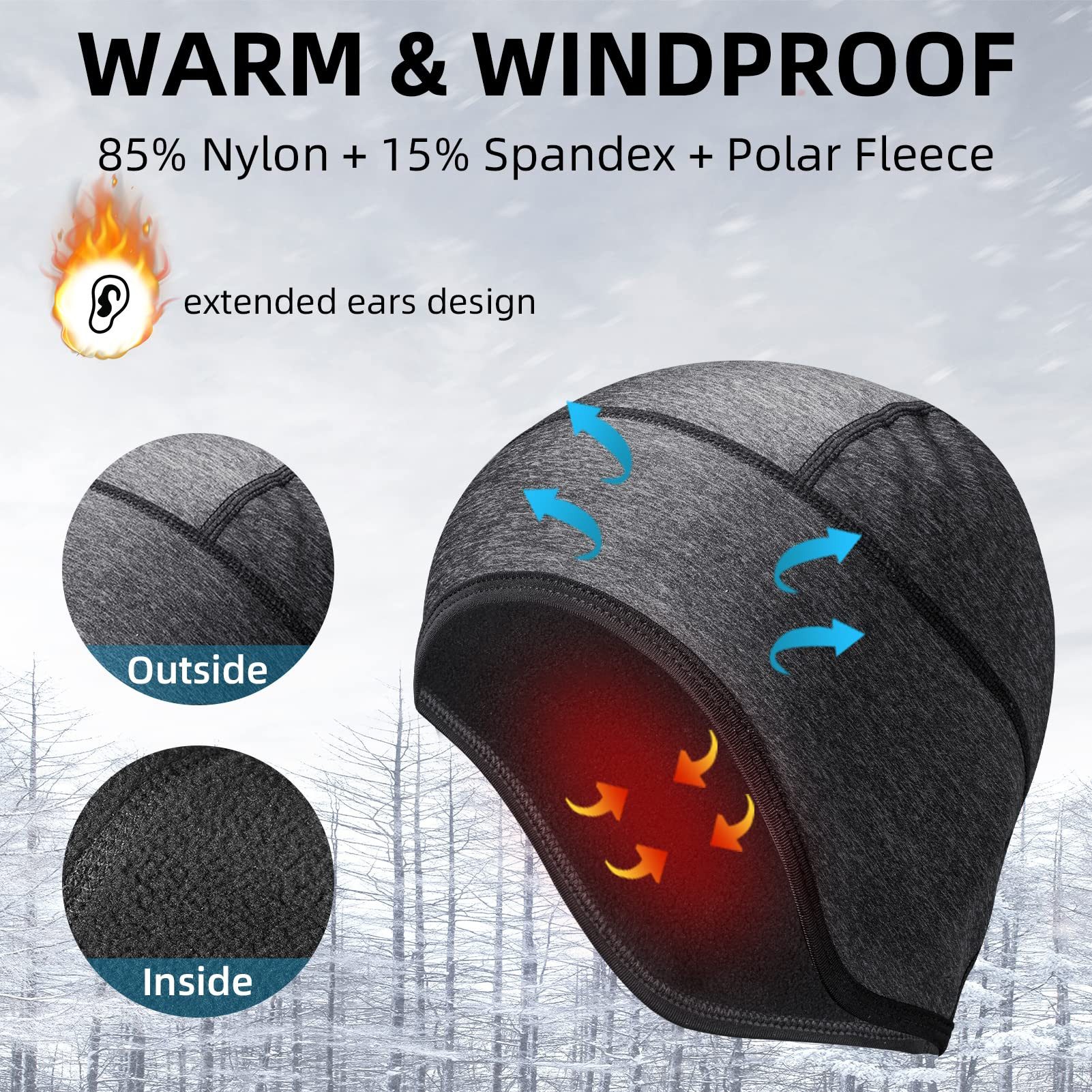 ROCKBROS Unterhelmmütze Fahrradmütze Wintermütze Laufmütze für Winddicht Warm Outdoor Reflektierendes Logo