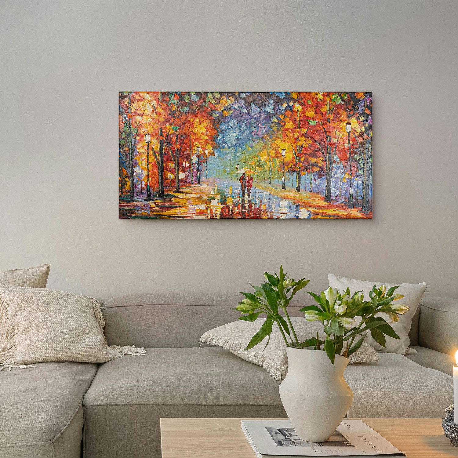 AUREDAS Gemälde "Der Weg des Lichts", Gemälde, 100x50cm, Abstrakt, Urban, ohne Rahmen, Gemälde mit Strukturpaste und Acrylfarbe, Panorama Format