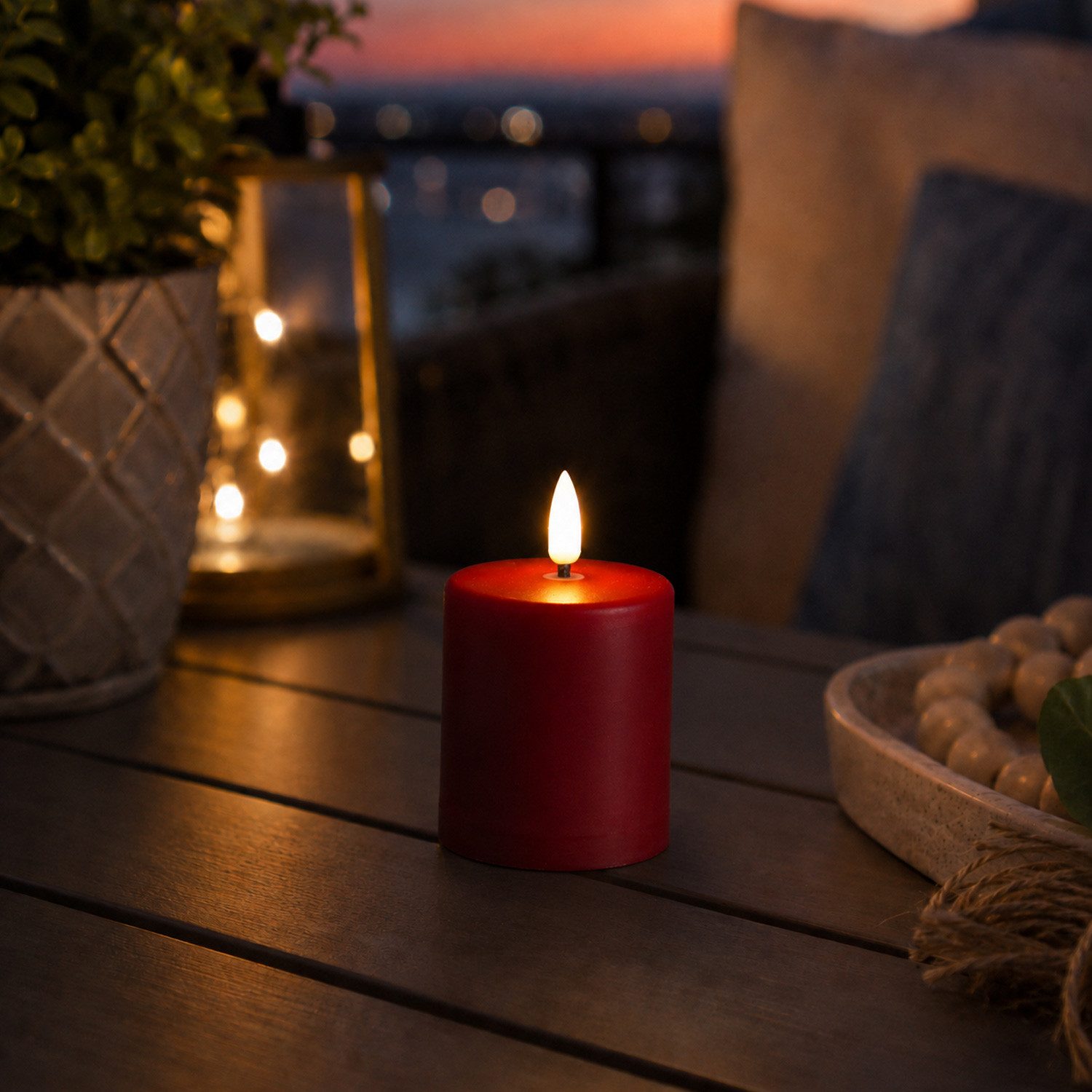 MARELIDA LED-Kerze Mini Stumpenkerze Grabkerze H: 10cm D: 6,1cm Timer Sensor bis 1200h (1-tlg)
