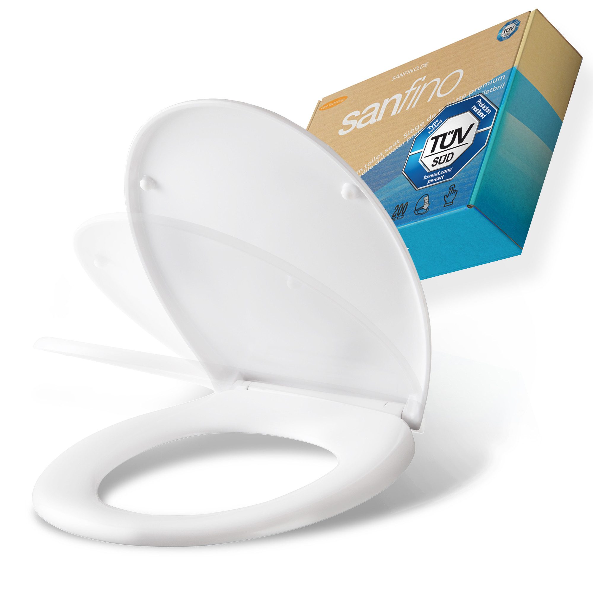 Sanfino WC-Sitz "Curvo" Premium Toilettendeckel mit Absenkautomatik, 5 Jahre Garantie, – TÜV geprüft – Antibakteriell – Kinderleichte Montage