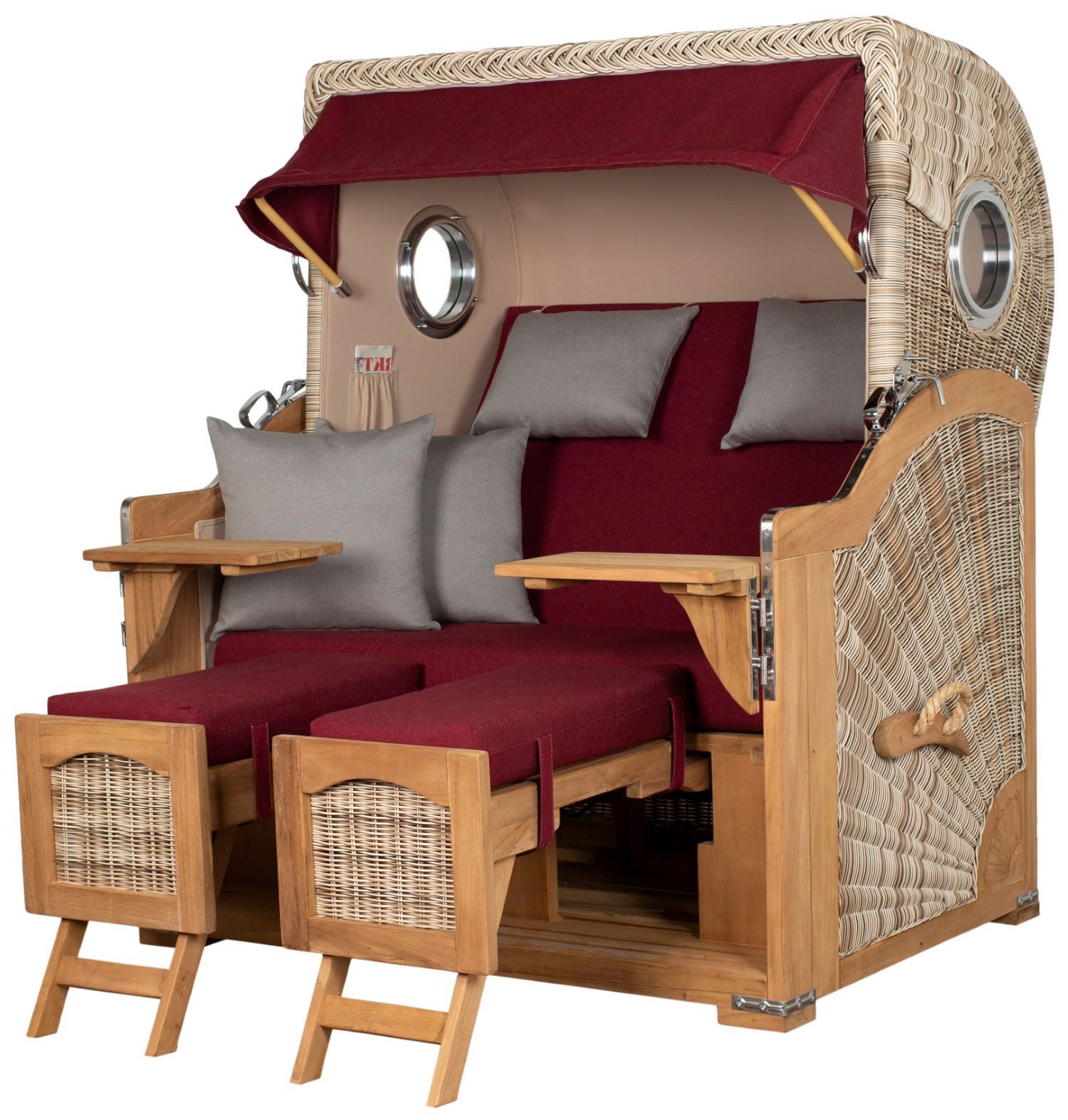 bene living Strandkorb Ammersee Grande XL Teak - PE shell - Modell 594, BxTxH: 142x95x165 cm, Volllieger ca. 175 Grad, Ostsee-Strandkorb, inkl. Liftersystem und Bullaugen