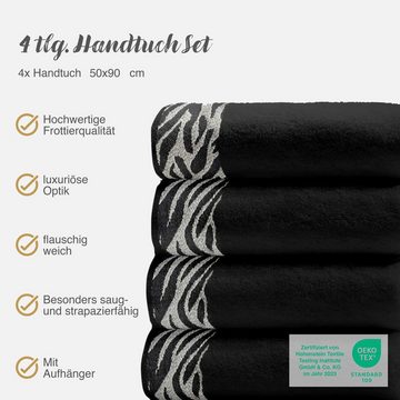 CLASS HOME COLLECTION Handtuch Set 4er-Set Frottee Handtuch 50x100 cm Leopard Zebra, 100% Baumwolle, (Luxus Set, 4-tlg), Mit Aufhänger, luxuriöse Optik