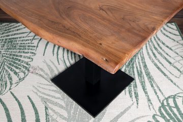 Junado® Bistrotisch, massives Akazienholz, echte Baumkante, schwarzer Säulenfuß