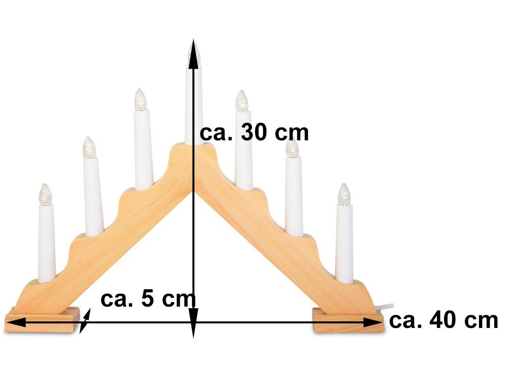 RIFFELMACHER & WEINBERGER warmweißen Holz 7 Lichterbogen Weihnachtsdekoration Kerzenlichtern "Adventsleuchter" mit LED 40x5x30cm - Advent Natur aus