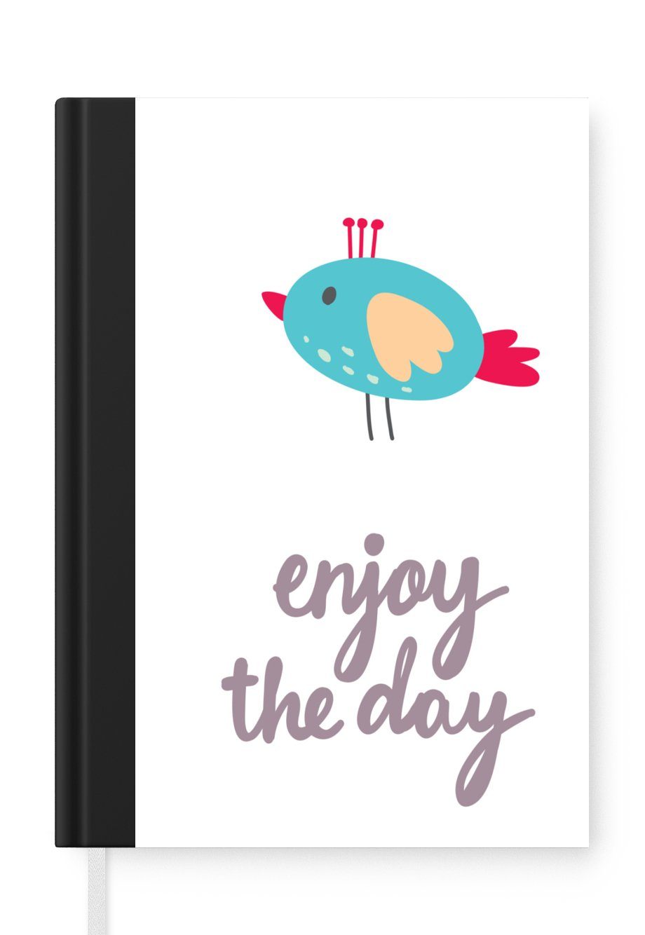 MuchoWow Notizbuch Illustration mit dem Vogel, Zitat day" Haushaltsbuch einem blauen und Tagebuch, Notizheft, Merkzettel, the "Enjoy A5, Seiten, Journal, 98