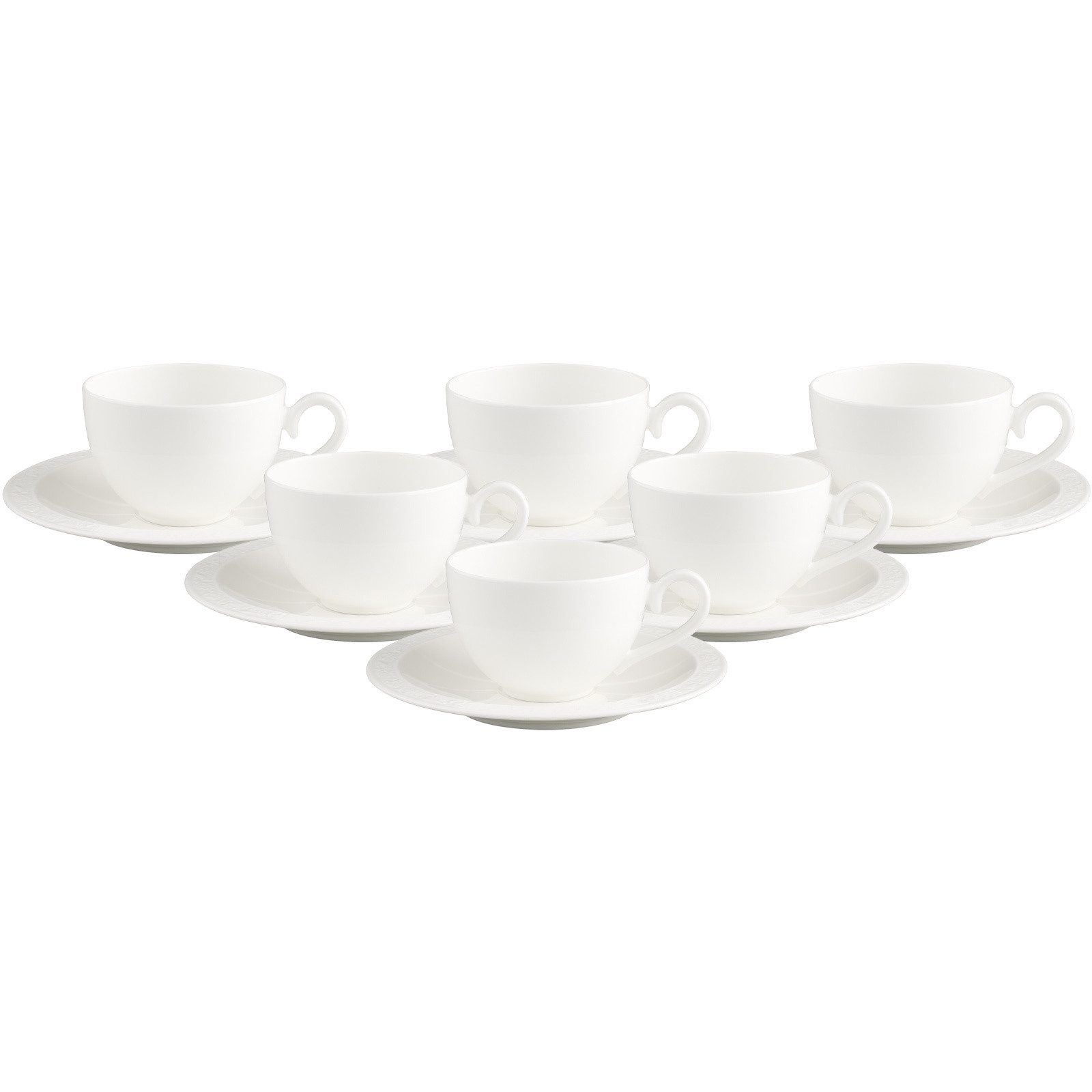 Villeroy & Boch Tasse White Pearl Kaffeetassen mit Untertassen 120 ml, 12-tlg., Porzellan
