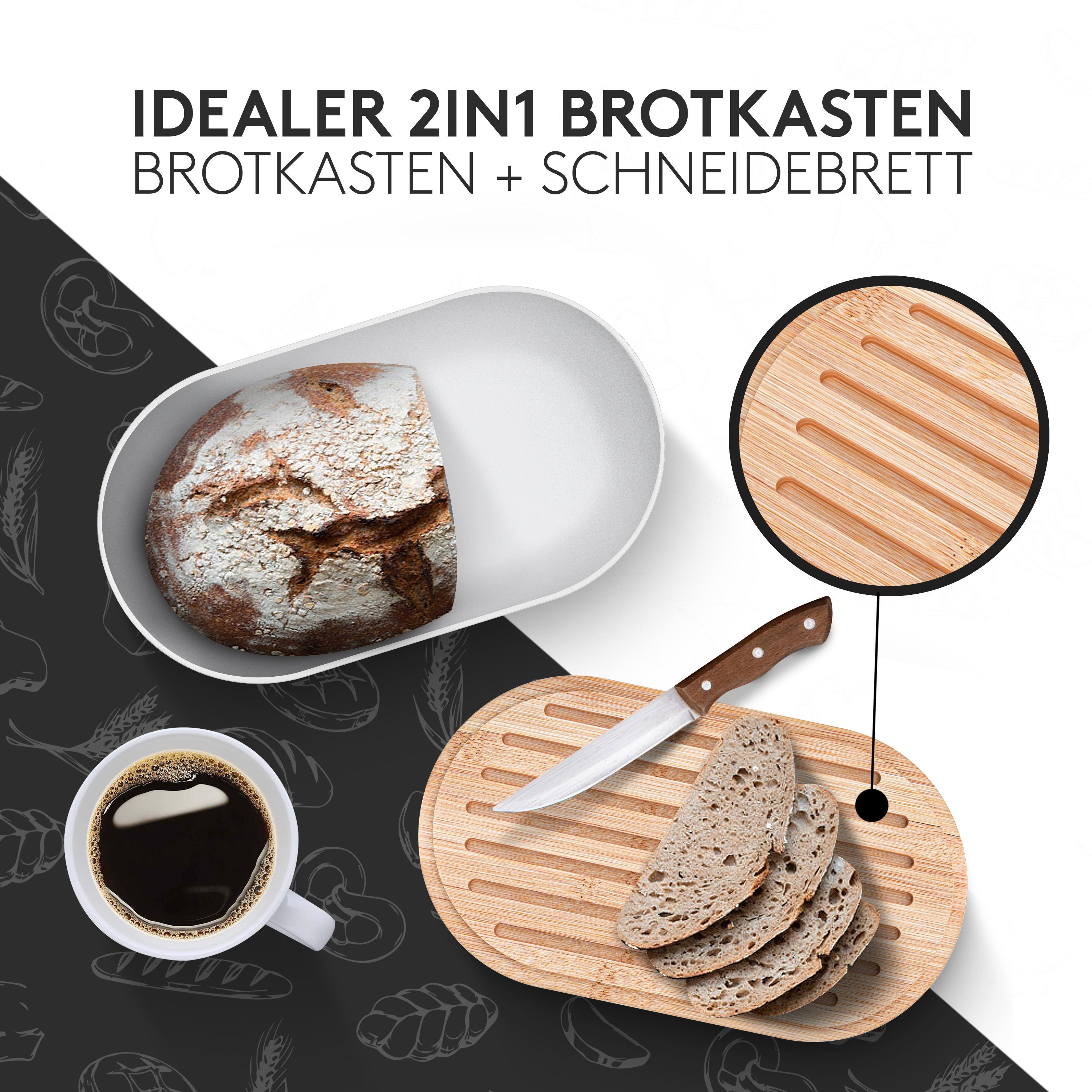 Vezato Brotkasten Brotbox – Nachhaltiger lange Brotkasten Weiß für Frische
