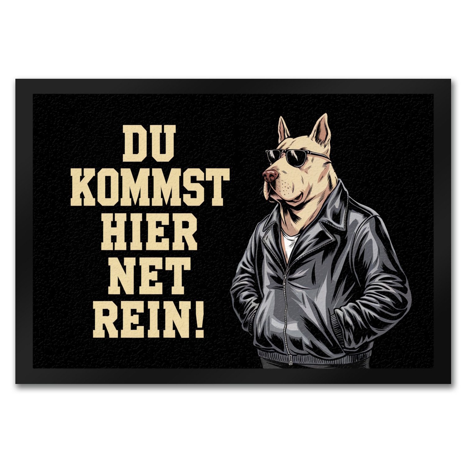 speecheese Fußmatte Türsteher Hund in Lederjacke Fußmatte 35x50 cm Du kommst hier net