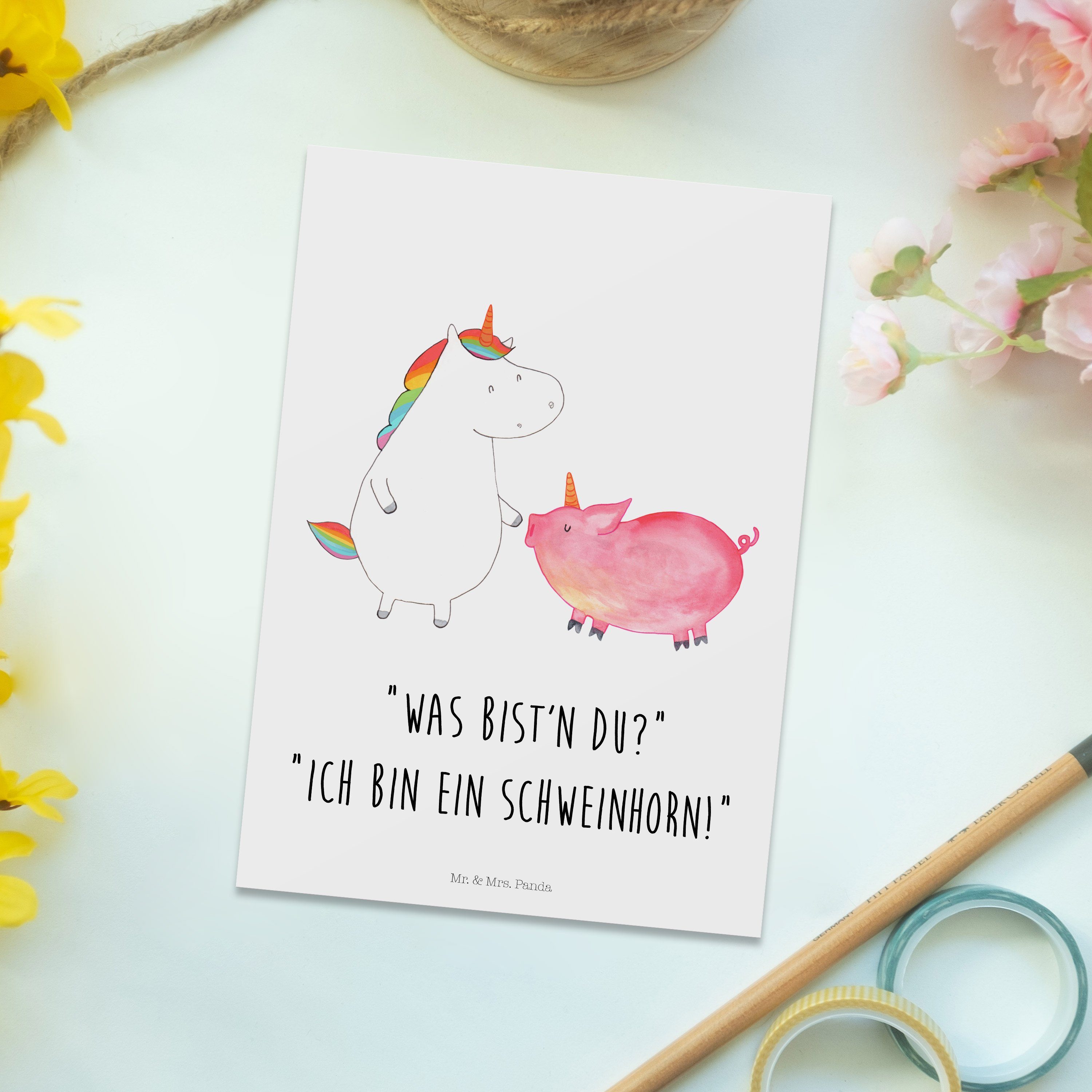 Geburtstagska - Einhorn Geschenk, - Geschenkkarte, Postkarte Weiß Panda Mr. Mrs. & + Schweinhorn