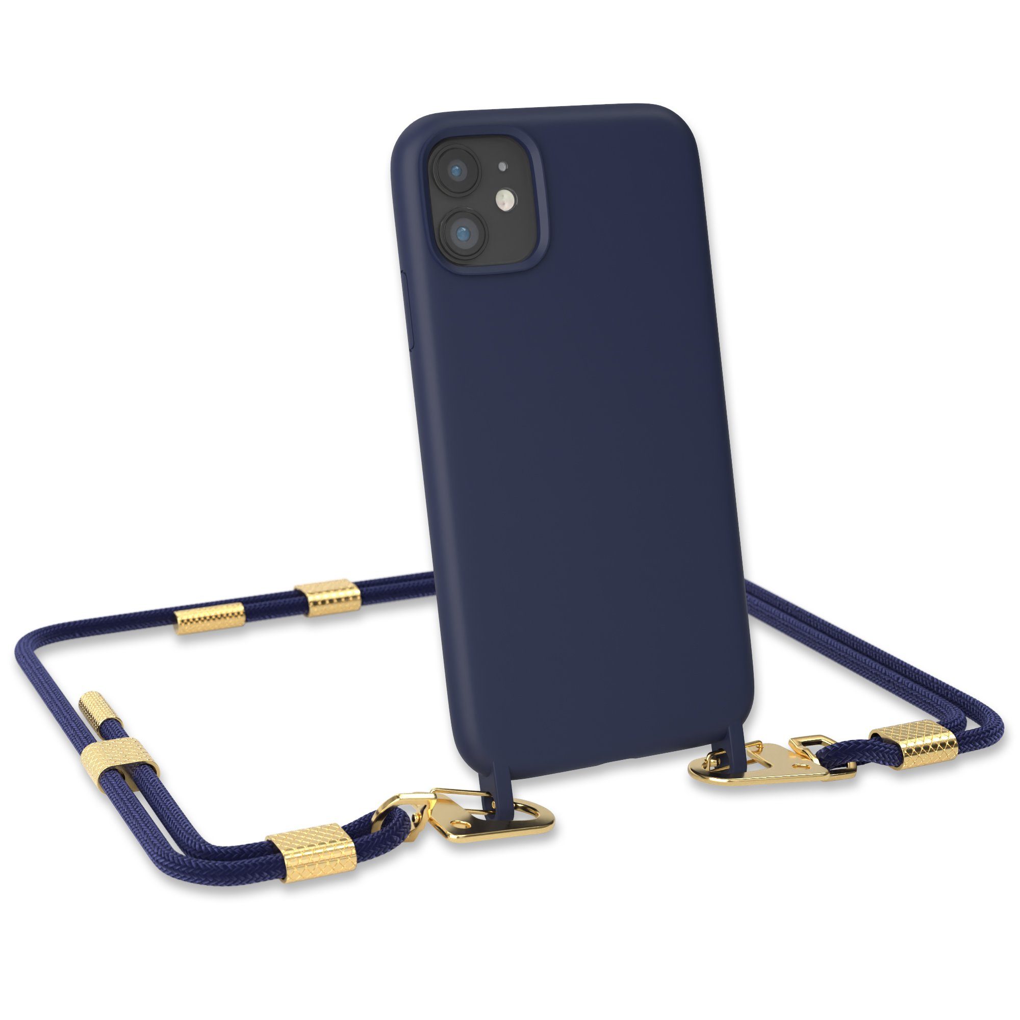 EAZY CASE Handykette Carabiner Chain für Apple iPhone 11 6,1 Zoll, Hülle mit Band 2in1 Handyband Etui Case mit Kordel Dunkelblau Navy