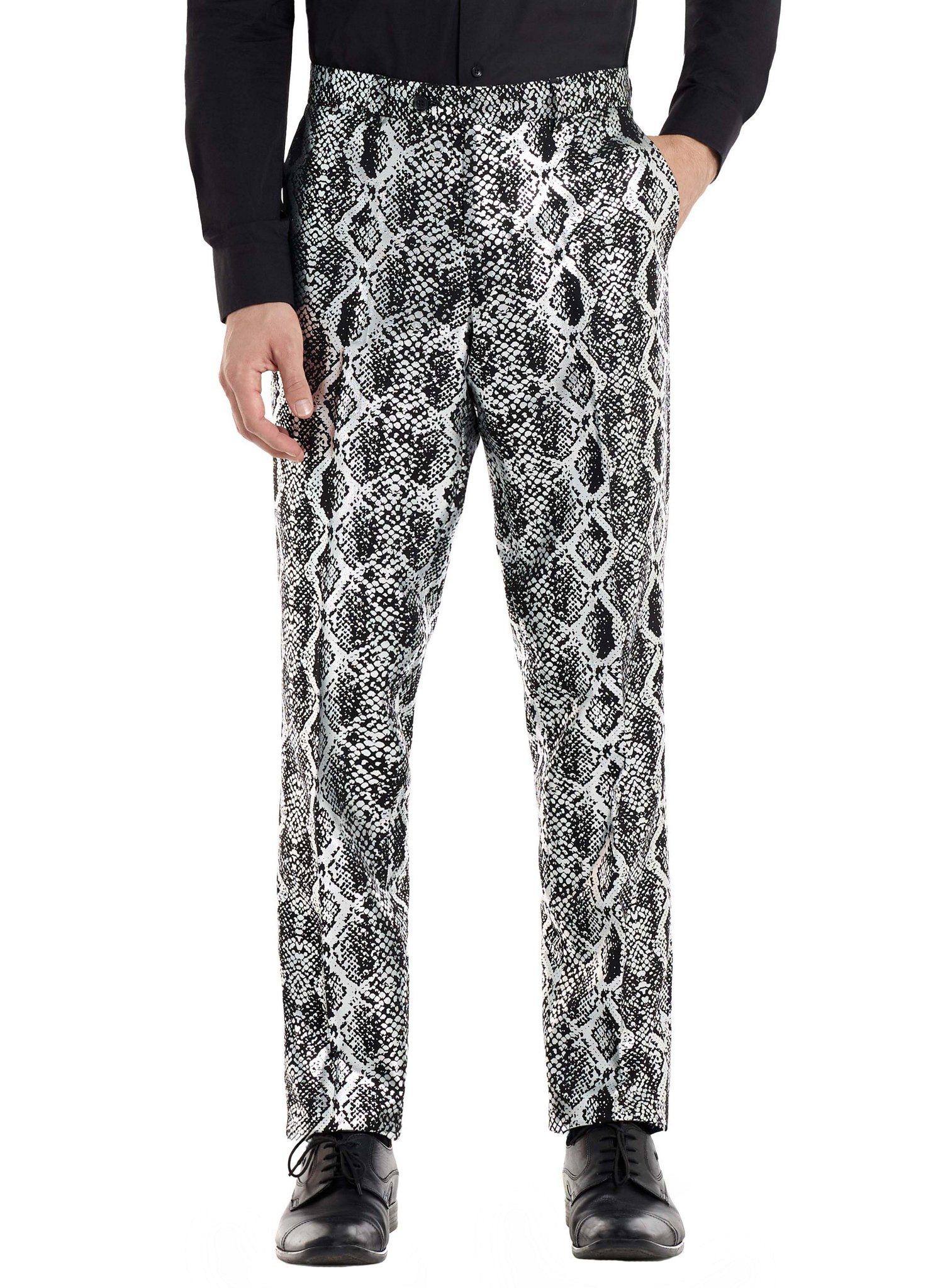 Opposuits Partyanzug Silver Snakes Anzug, Cobrastyle: ein Anzug aus glänzend silberner Schlangenhaut