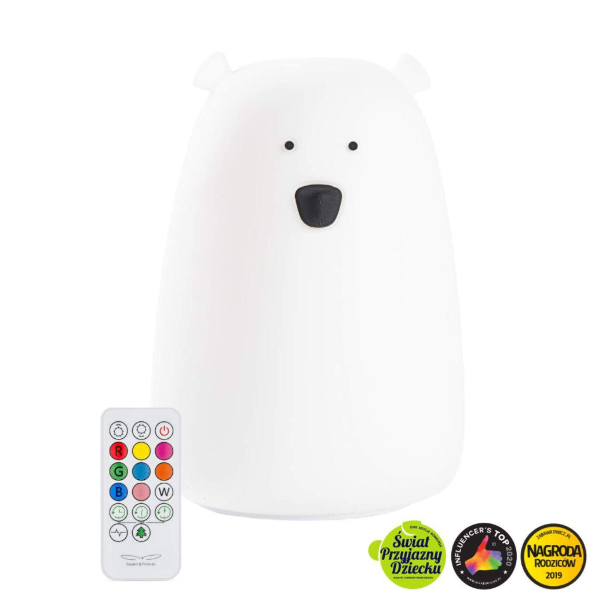 Rabbit & Friends LED Nachtlicht Bär Silikon Lampe mit Fernbedienung (weiß), LED fest integriert