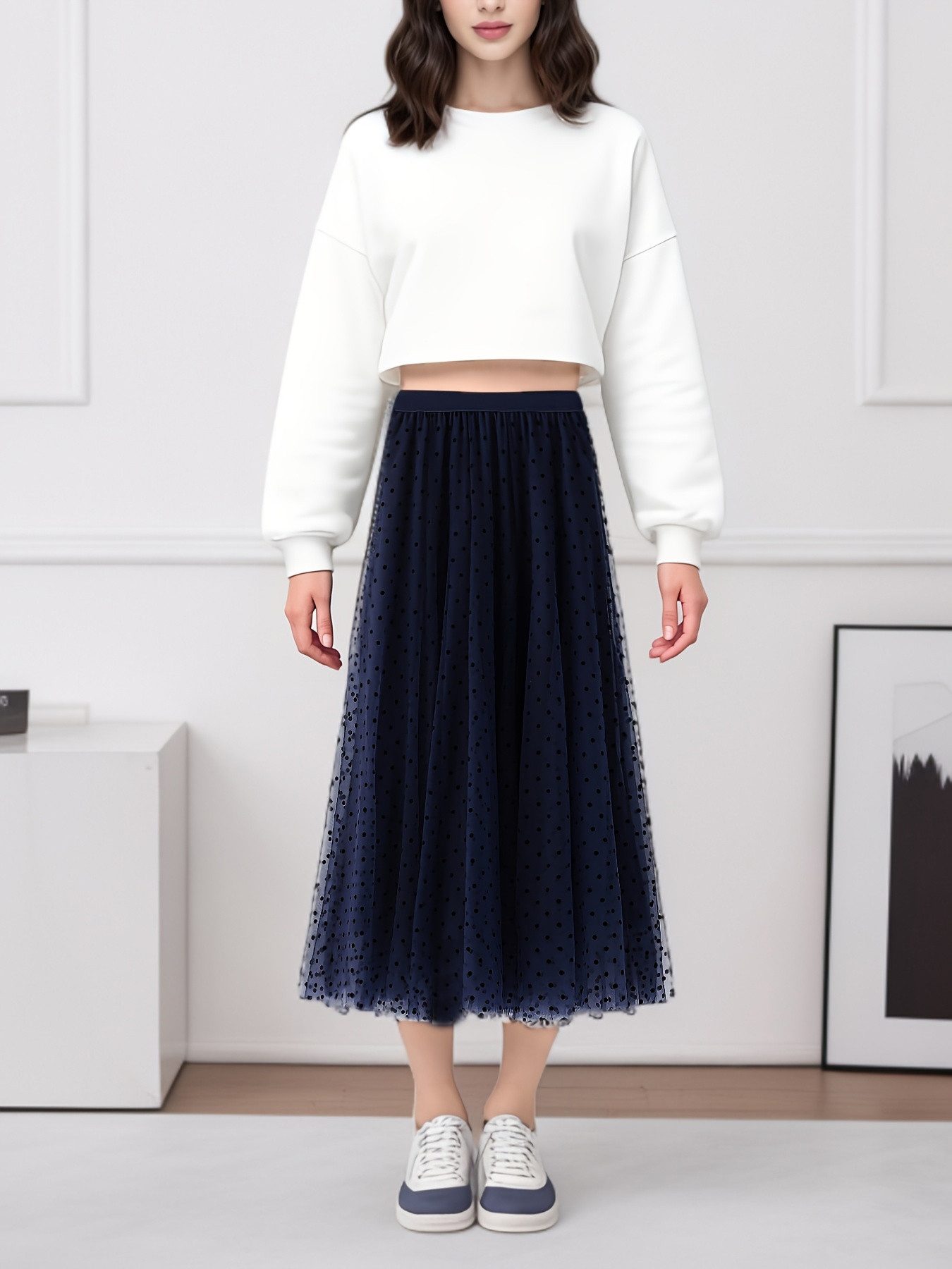 DEBAIJIA Meshrock Damen Blumendruck Tüll Elastischer Rock mit hoher Taille