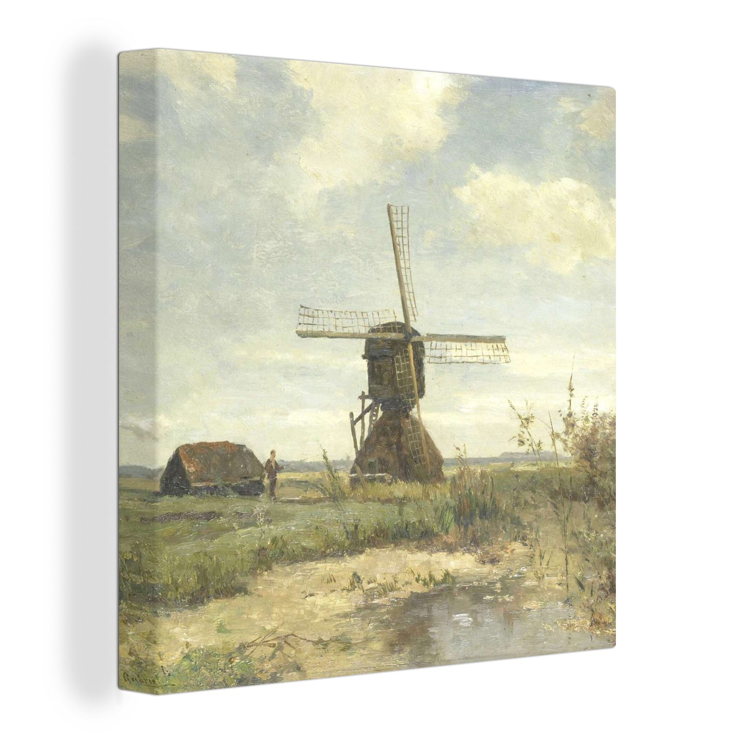 OneMillionCanvasses® Leinwandbild Sonniger Tag': eine Mühle am Kanal - Gemälde von Paul Joseph, (1 St), Leinwand Bilder für Wohnzimmer Schlafzimmer