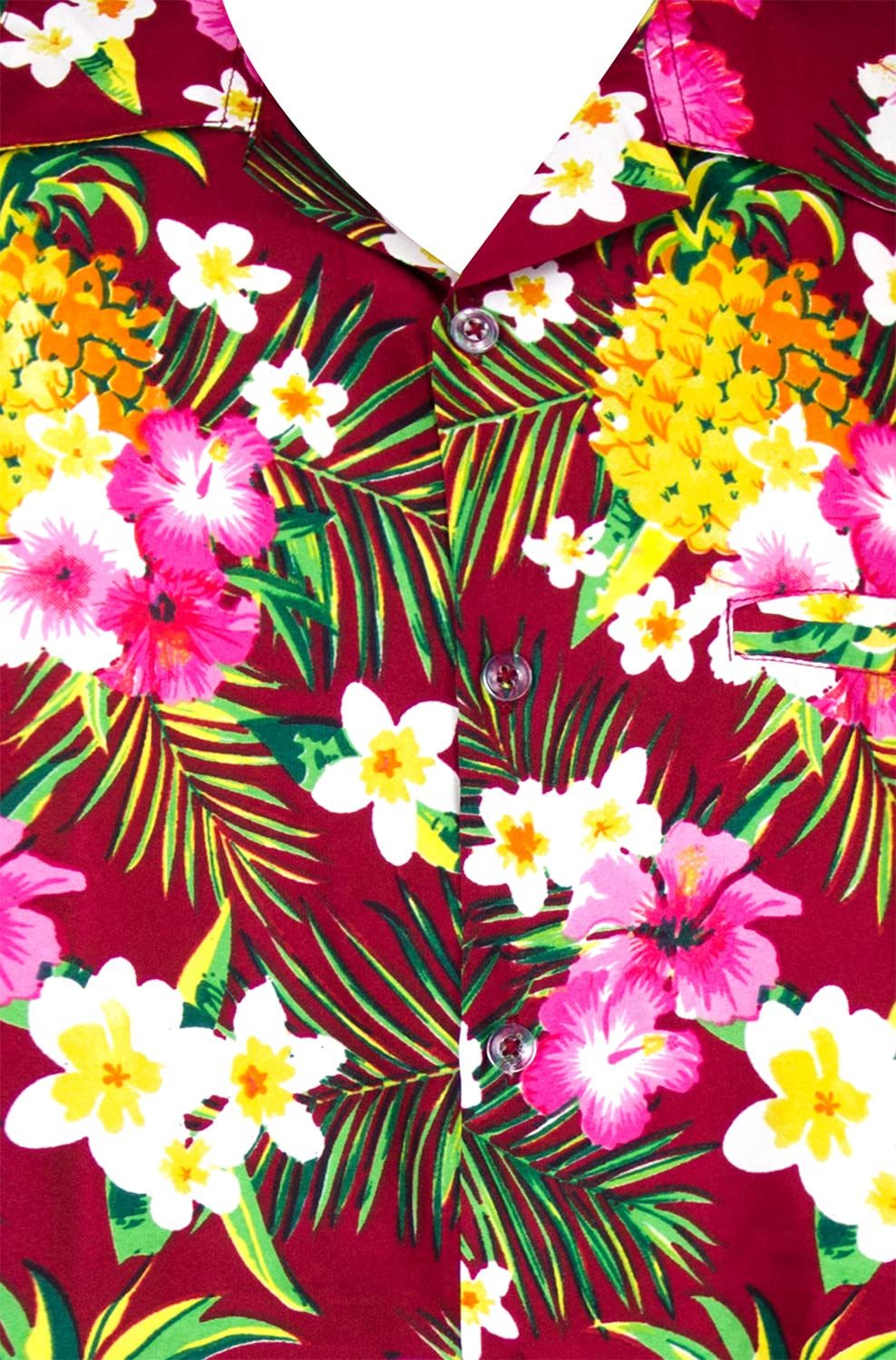 King Kameha Hawaiihemd Pineapple Flowers Kids Funky Hawaii-Hemd Kinder Kurzarm Front-Tasche