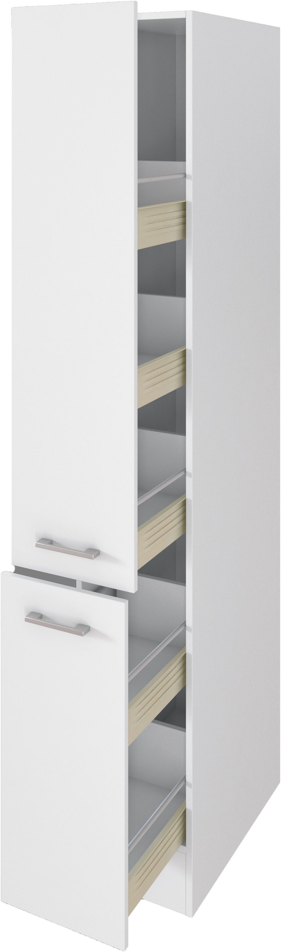 Flex-Well LUCCA multi-purpose cabinet set, 3-piece, for utility room or kitchen..., width 130 cm, (complete set, 3 pieces, consisting of: 2 storage cabinets and 1 pull-out cabinet), combination of 2 storage cabinets and 1 pull-out cabinet