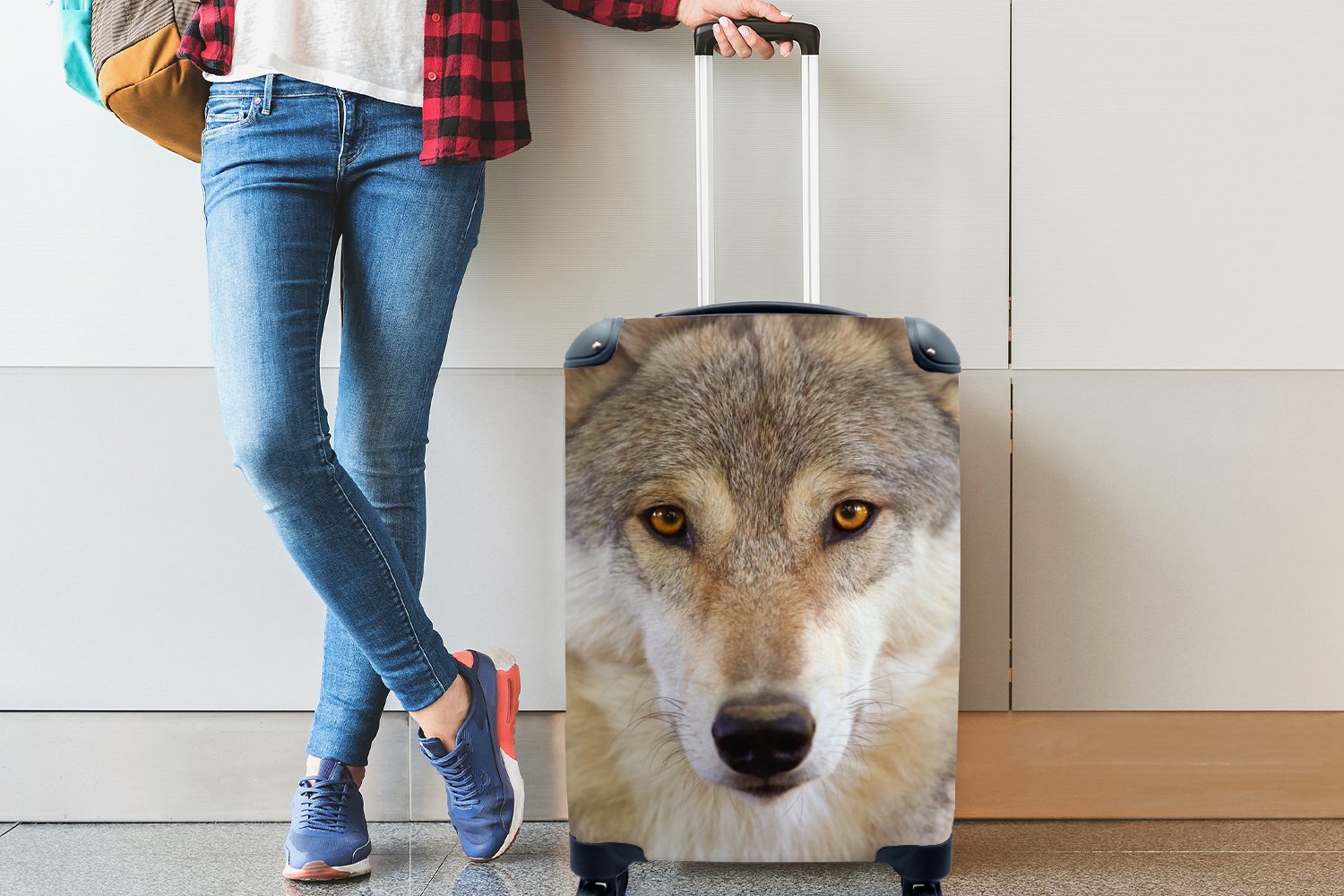 MuchoWow Handgepäckkoffer Wolf Braun, Handgepäck Reisetasche für Ferien, rollen, Tiere Reisekoffer - mit 4 Trolley, Rollen, 