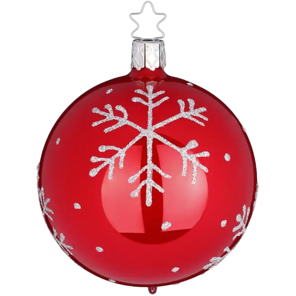 INGE-GLAS® Weihnachtsbaumkugel Christbaumkugel Schneezauber Rot opal Ø 8cm Inge-Glas (1 St), mundgeblasen, handbemalt