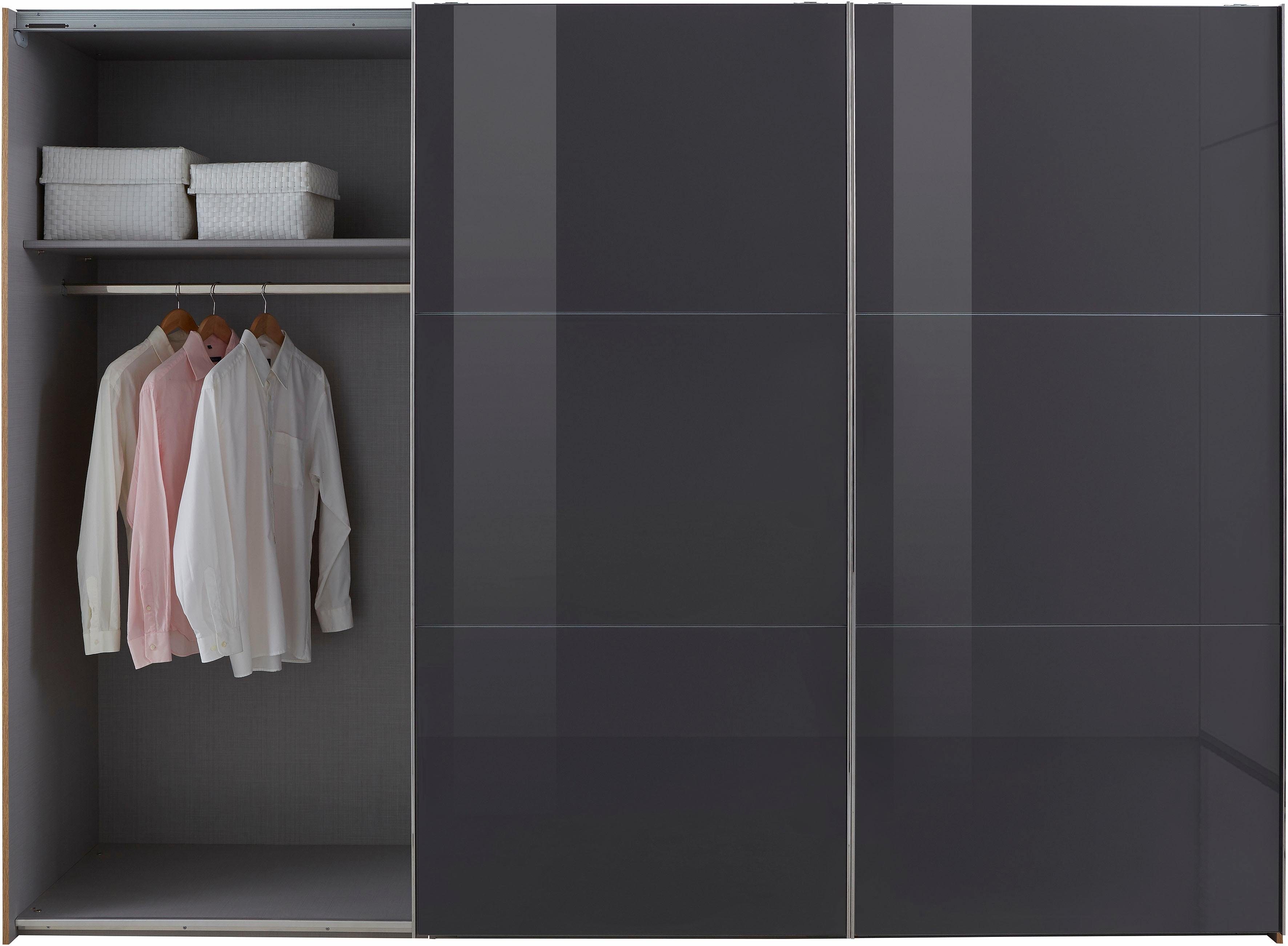 Grauglas plankeneichefarben, mit TV-Element Go Magic Fresh Schwebetürenschrank drehbaren To Außentüren