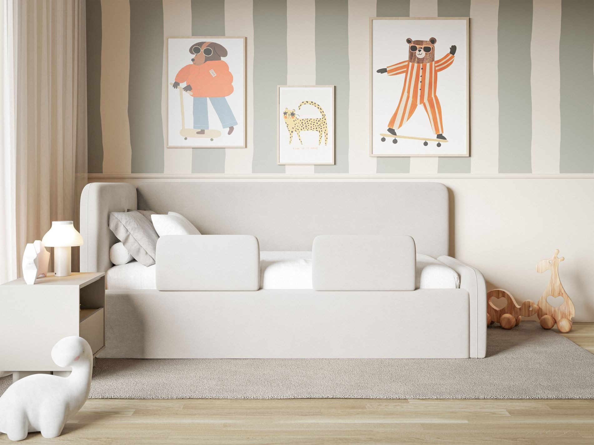 Selsey Kinderbett FANKO, Kinderbett mit Kopfteil, Rausfallschutz, Samt, 90x200 cm