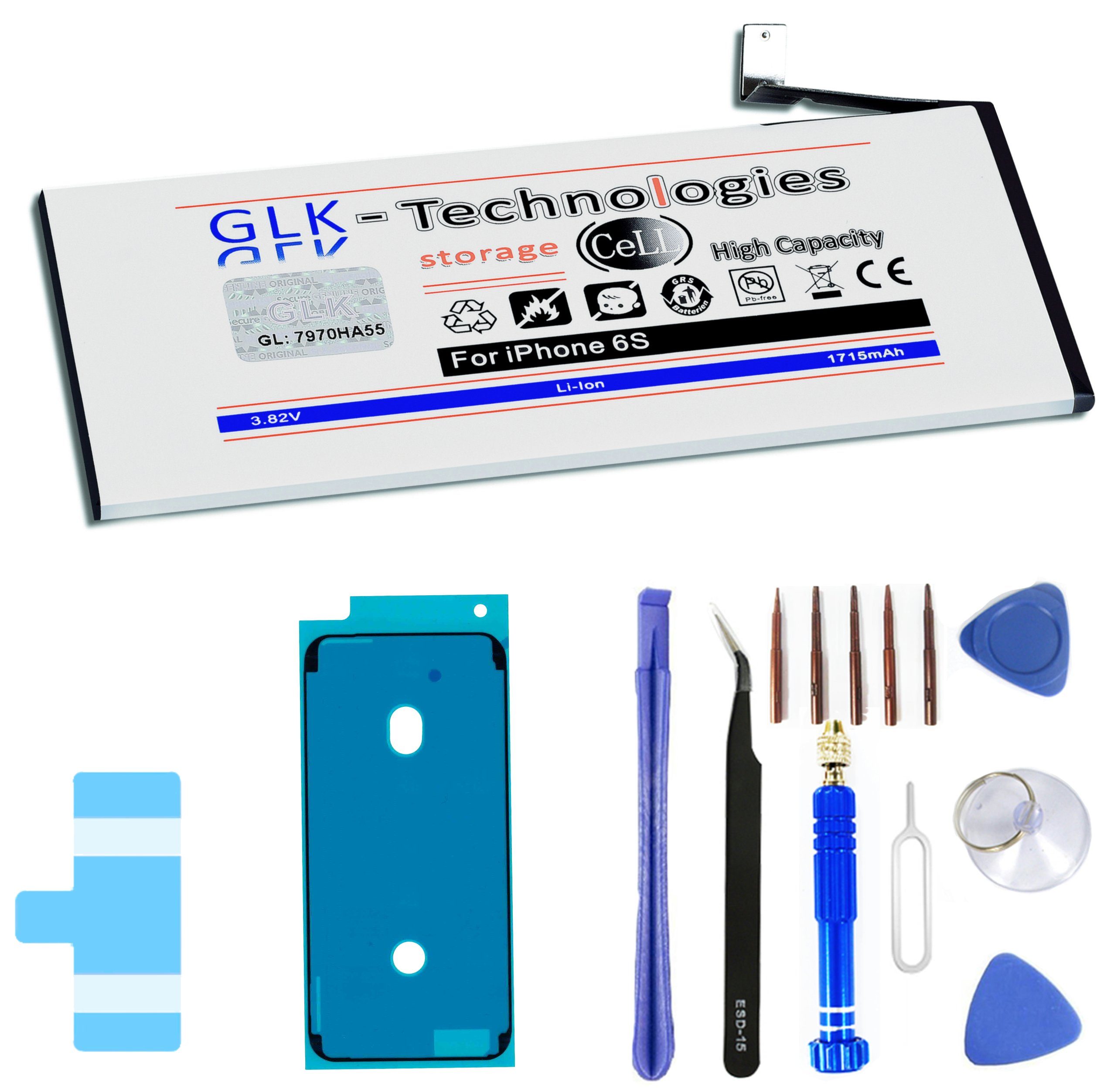GLK-Technologies High 1715 Öffnungswerkzeug mAh Power V) Akku 6S mit iPhone Ersatz Smartphone-Akku (3,83 für