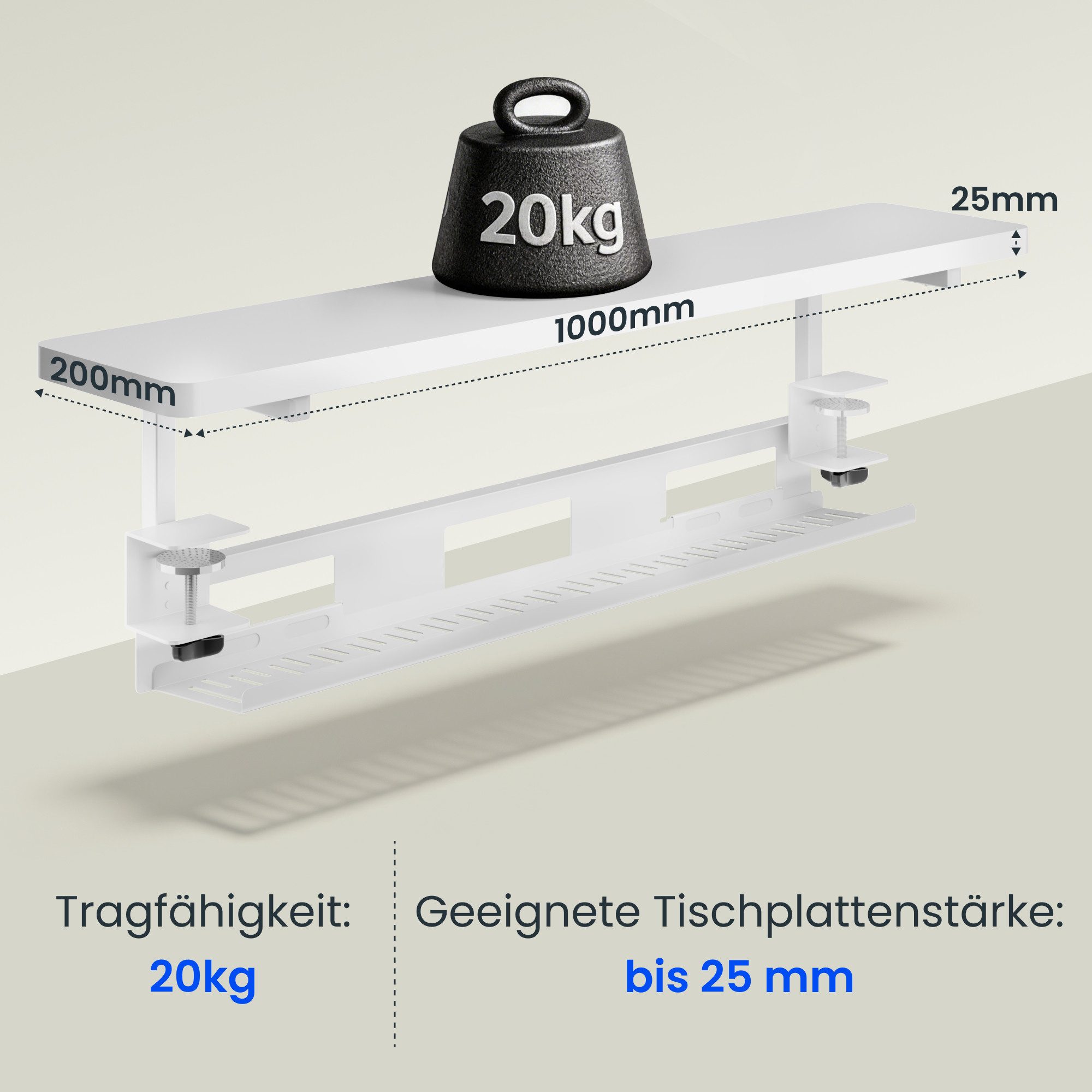 FLEXISPOT Schreibtischaufsatz Klemmbarer Monitorständer mit Untertisch-Ablage, ohne Bohren, (ergonomische Monitorerhöhung, bis 20 kg belastbar, passend für Tischplatten bis 25 mm)