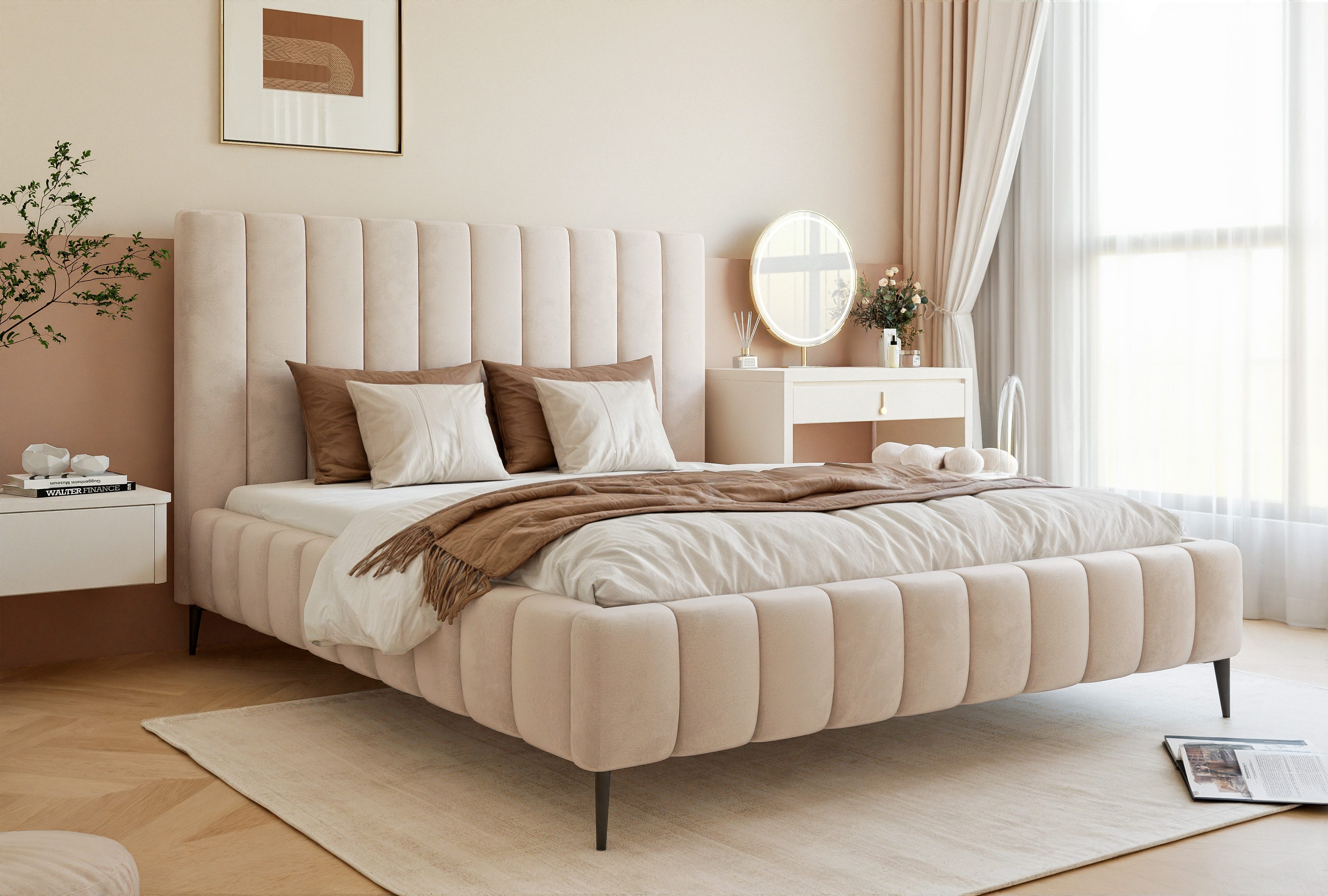 Goldstoff Polsterbett Luxuriöses Bett mit hohem günstig online kaufen