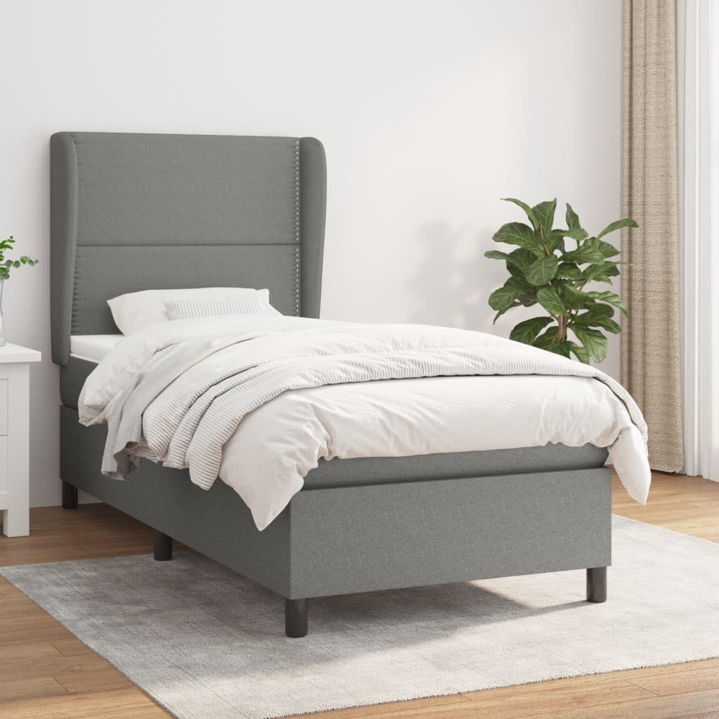 Bett Boxspringbett Dunkelgrau 203x93x118/128 cm mit Matratze und Auflage