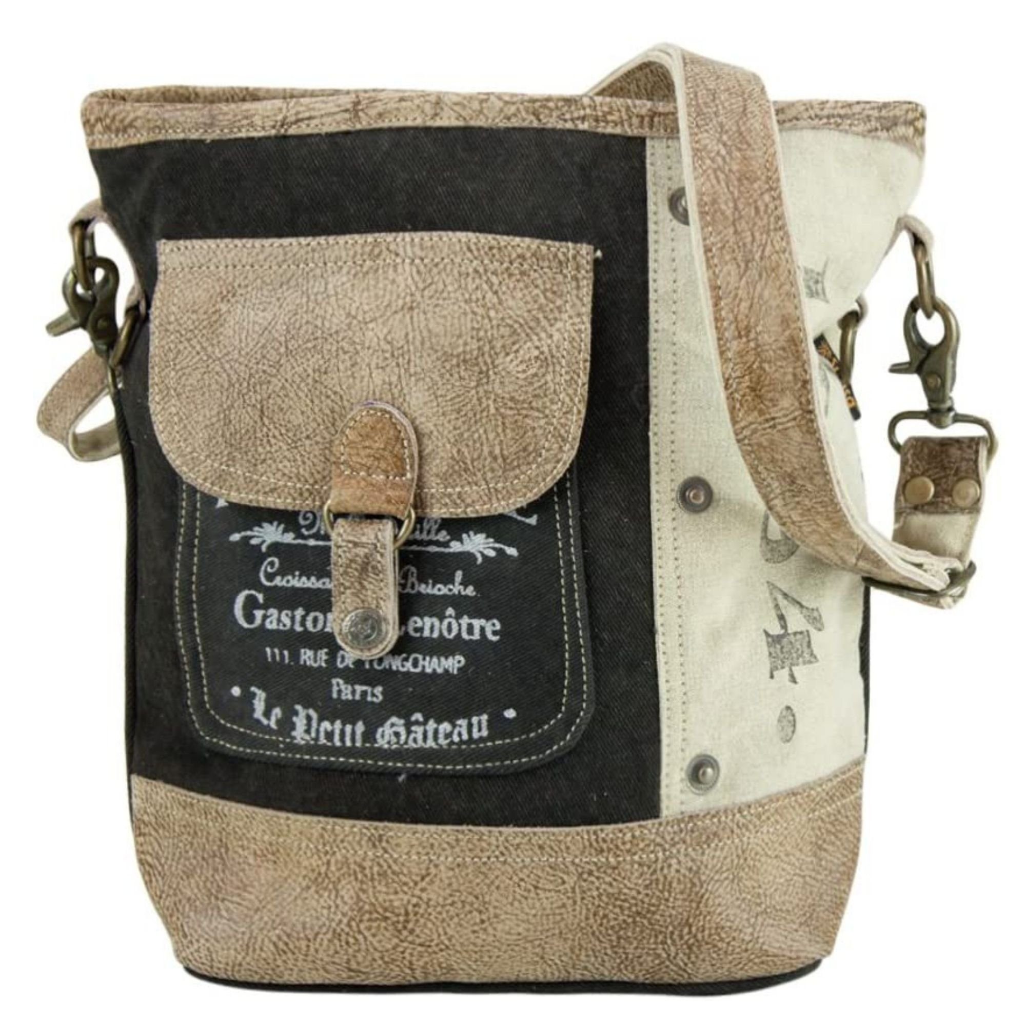 Sunsa Umhängetasche Crossbody Bag aus Canvas & Leder Vintage Tasche Sie/ Ihn Umhängetasche, Vintage Druck am Frontfach | Canvas-Taschen