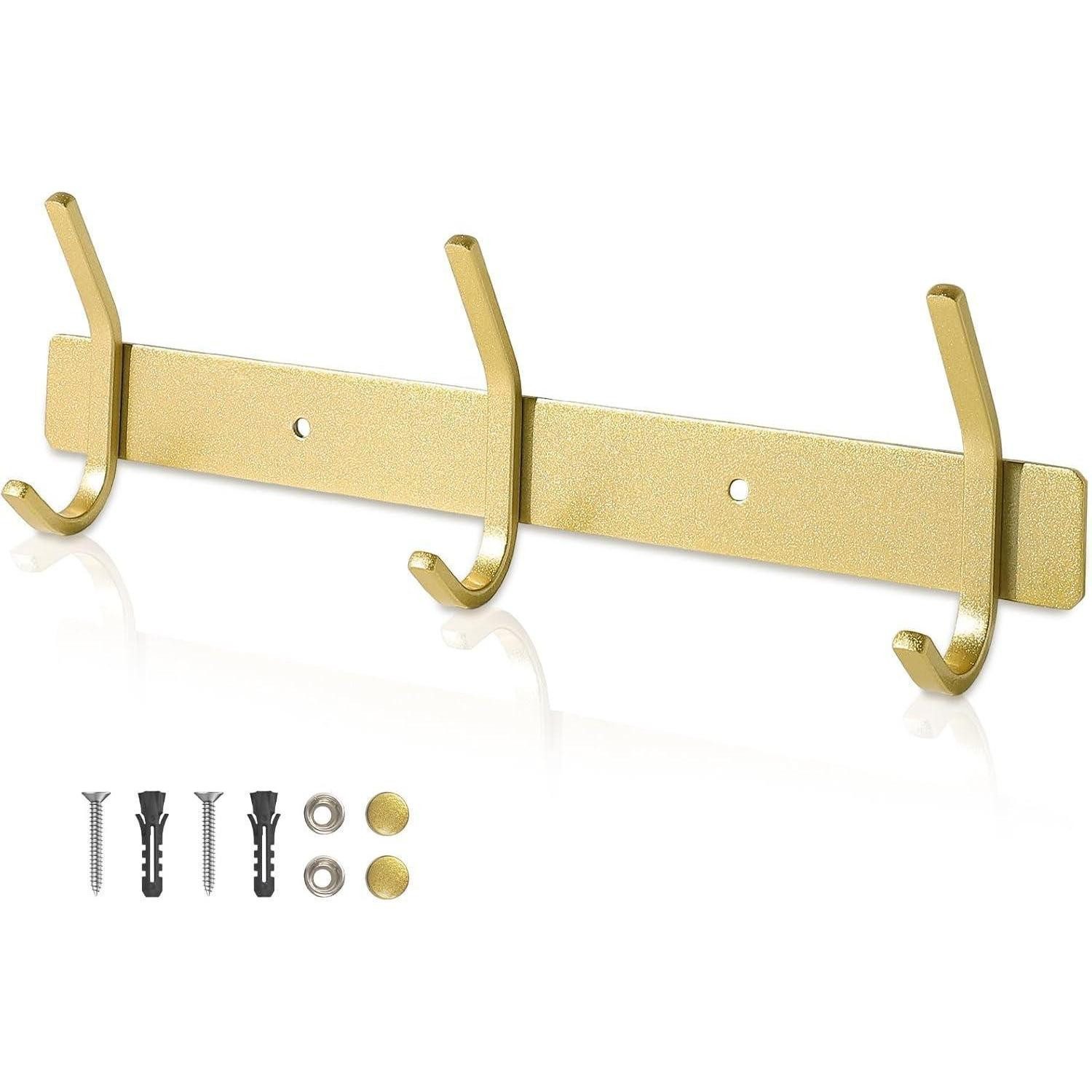 LuxusKollektion Kleiderhaken Hakenleiste Kleiderhaken Edelstahl 30cm 30kg 3 Haken 1 Stück Golden
